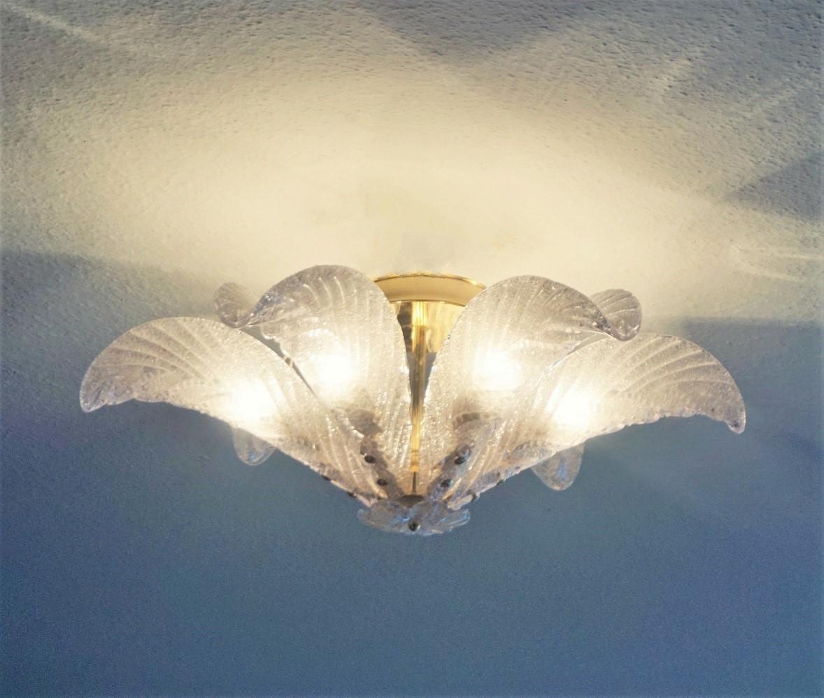 Large Mazzega Murano Glass Palm Leaves Six-Light Ceiling Fixture, Italy, 1960s 1
