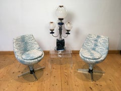 Large Mazzega Table Lamp, Blue Ceramic with Murano Glass Globes