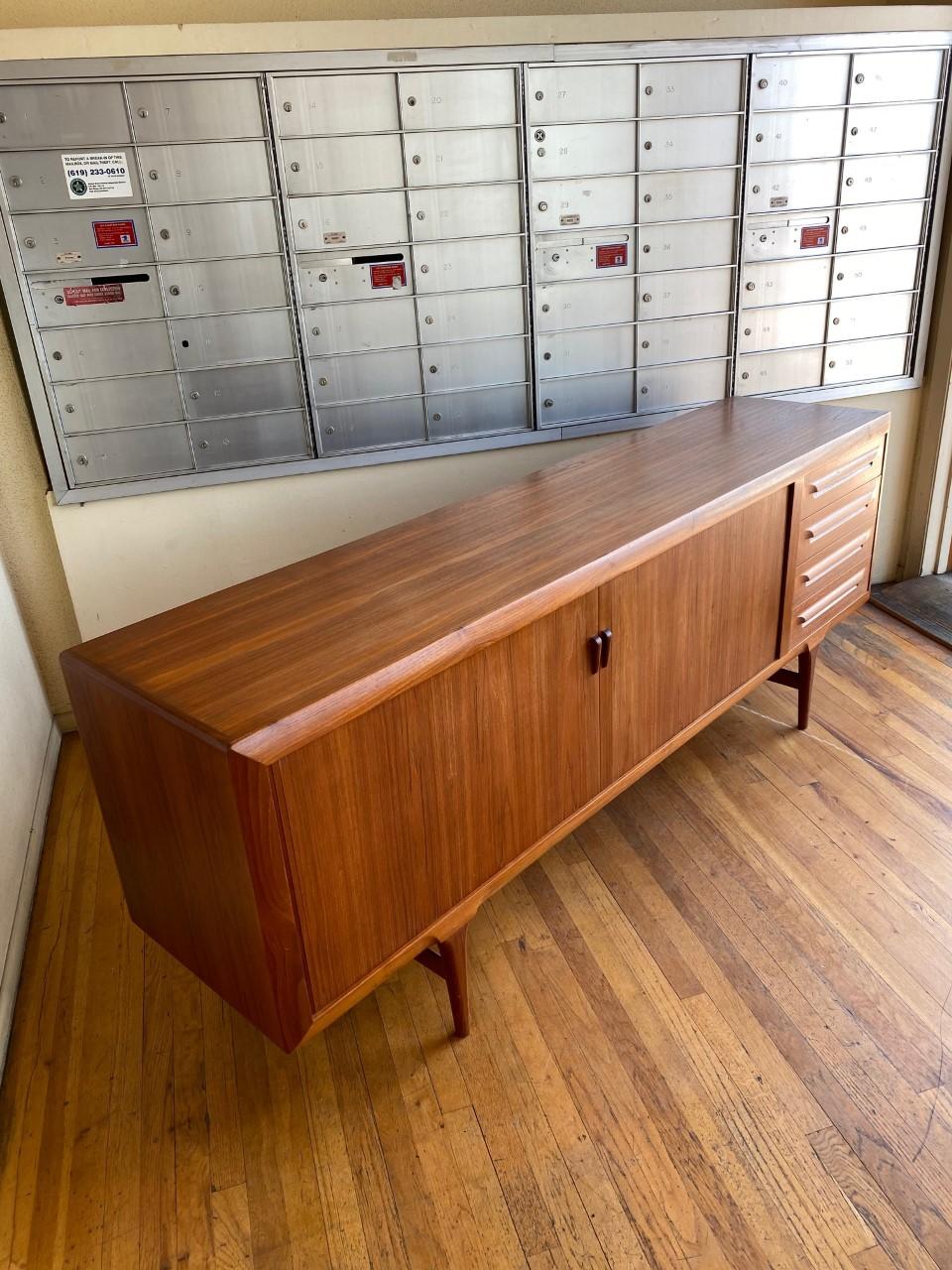 Large MC Tambour Teak Credenza by Ib Kofod Larsen for Faarup In Good Condition In San Diego, CA