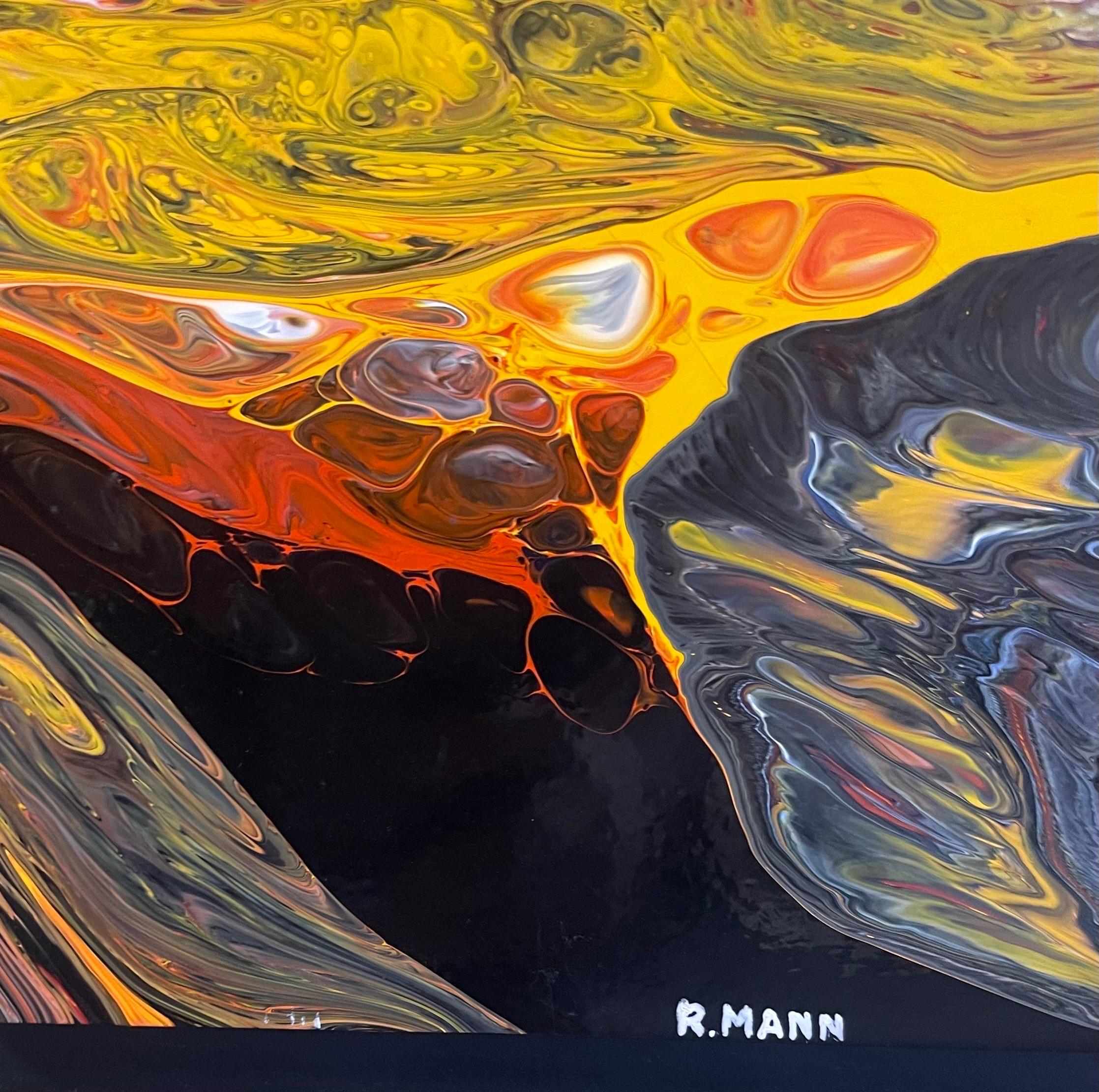 Painted Large MCM Abstract Acrylic Painting by Richard Mann For Sale
