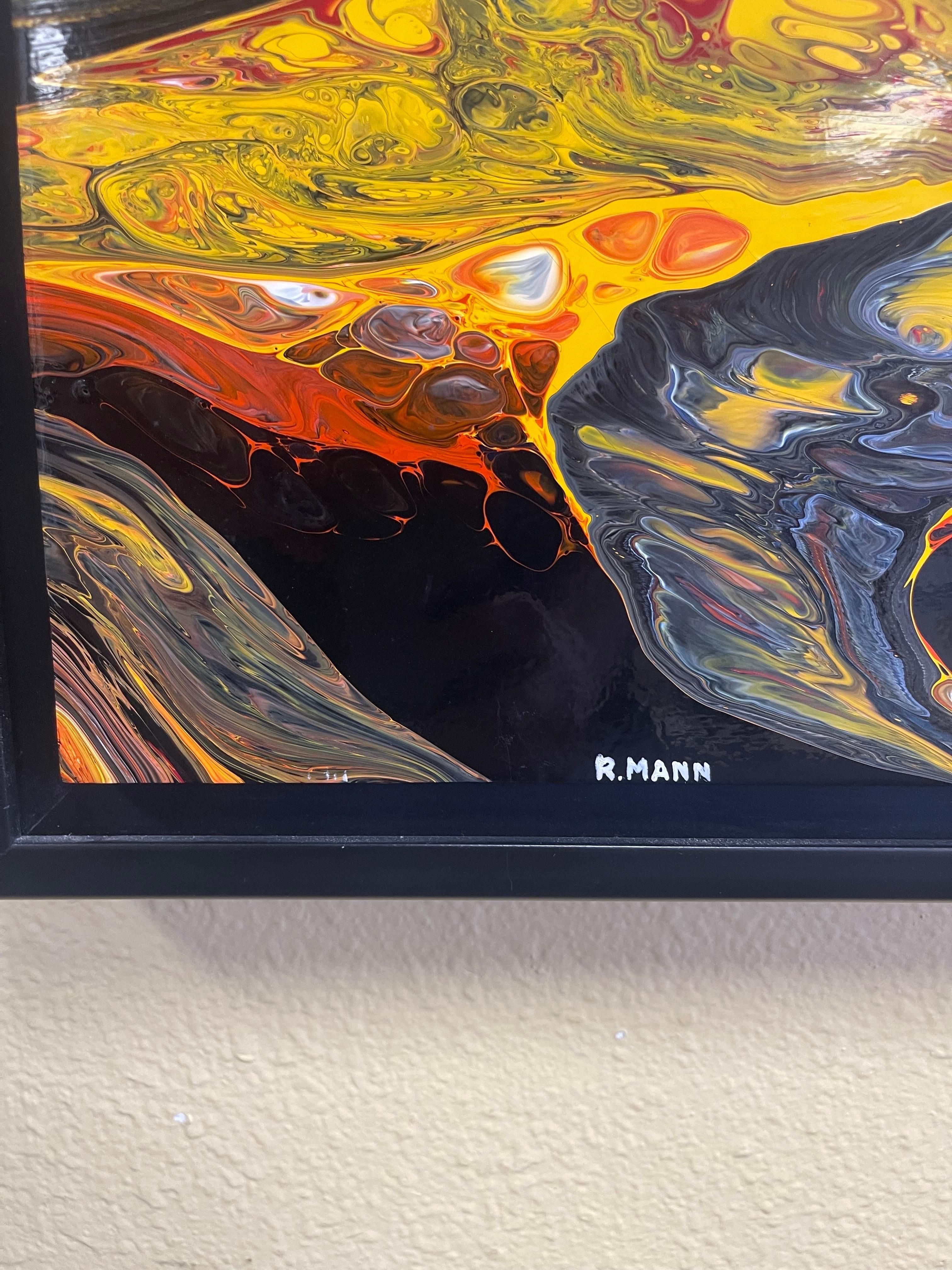 Large MCM Abstract Acrylic Painting by Richard Mann In Good Condition For Sale In San Diego, CA