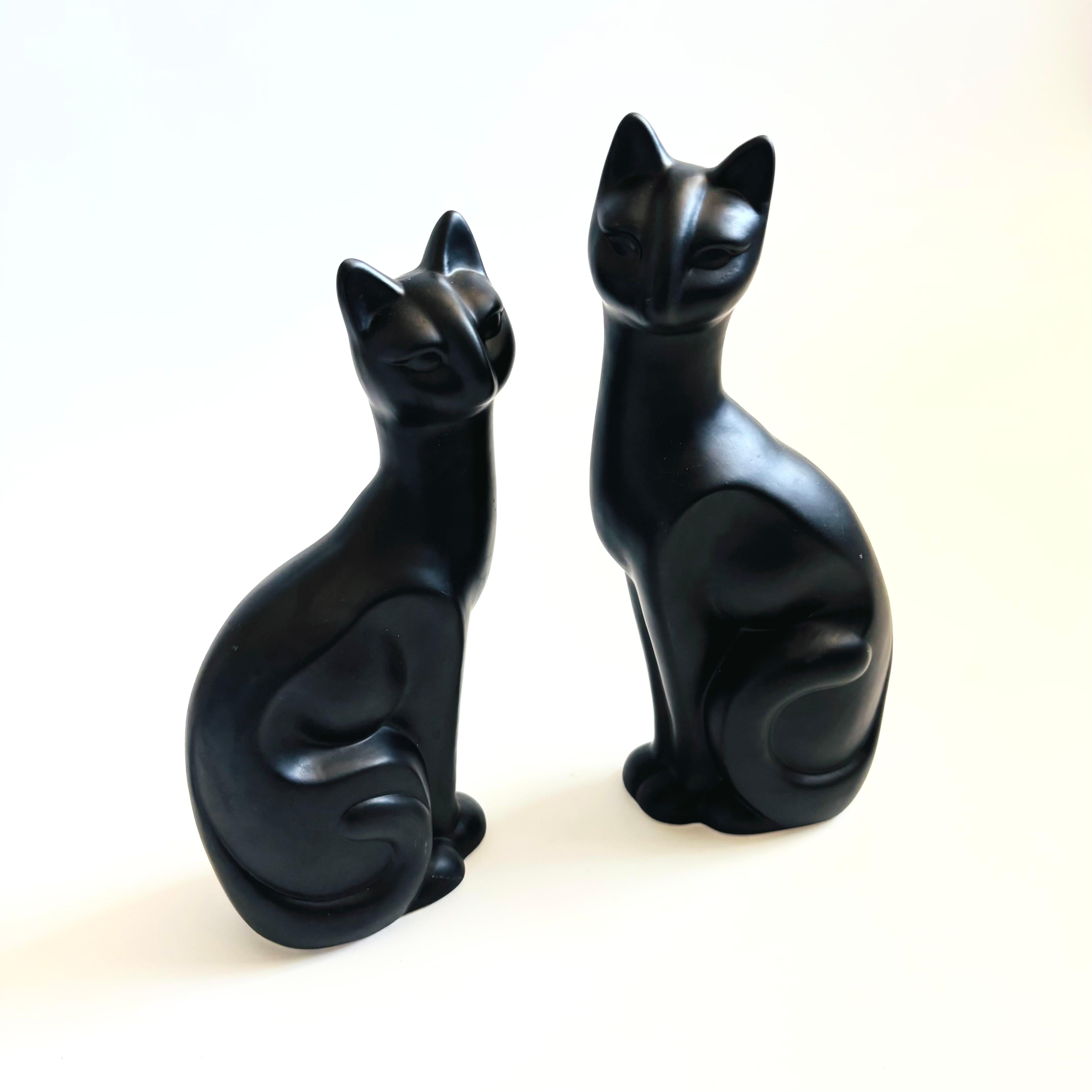 Mid-Century Modern Large MCM Black Ceramic Cats - Set of 2 For Sale