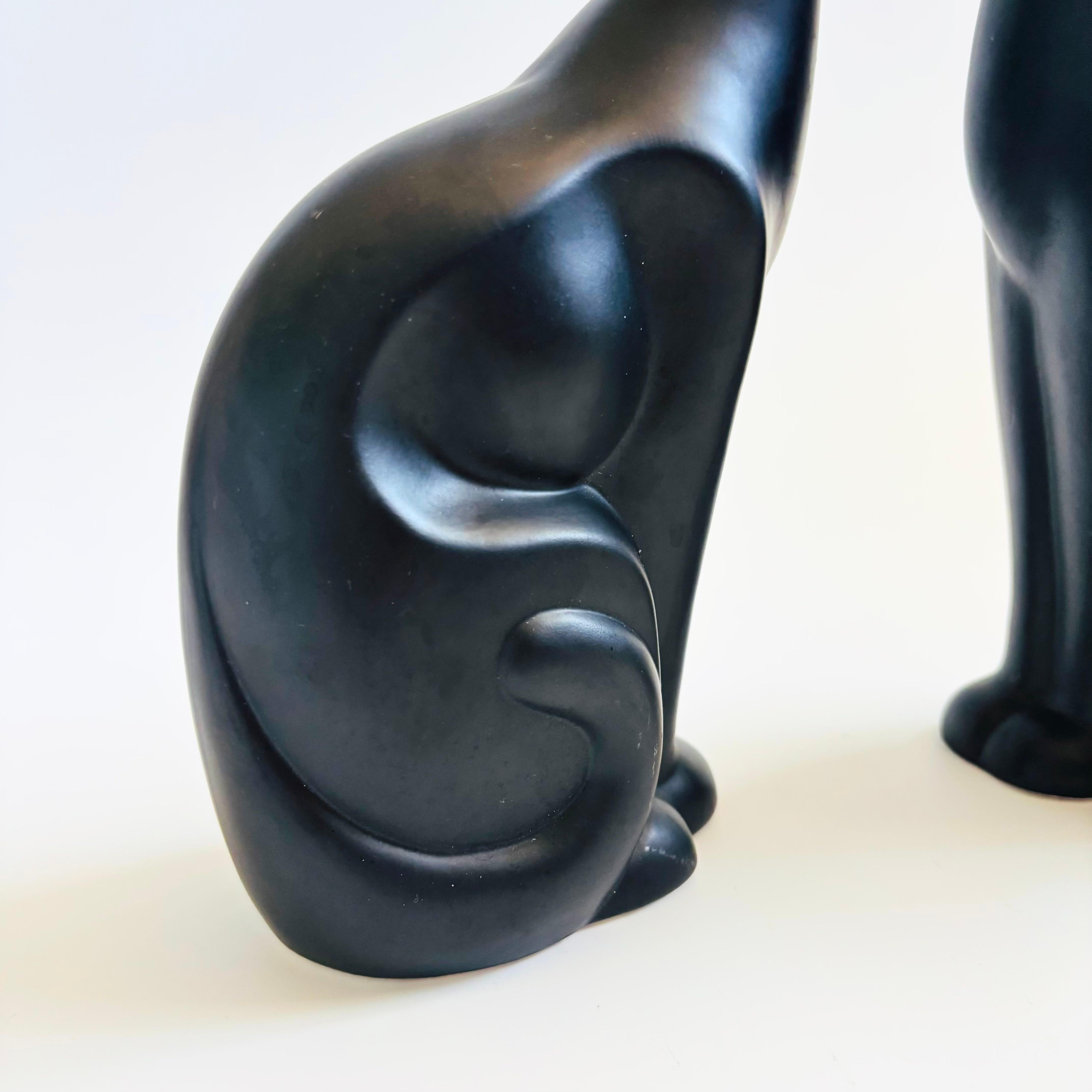 20th Century Large MCM Black Ceramic Cats - Set of 2 For Sale