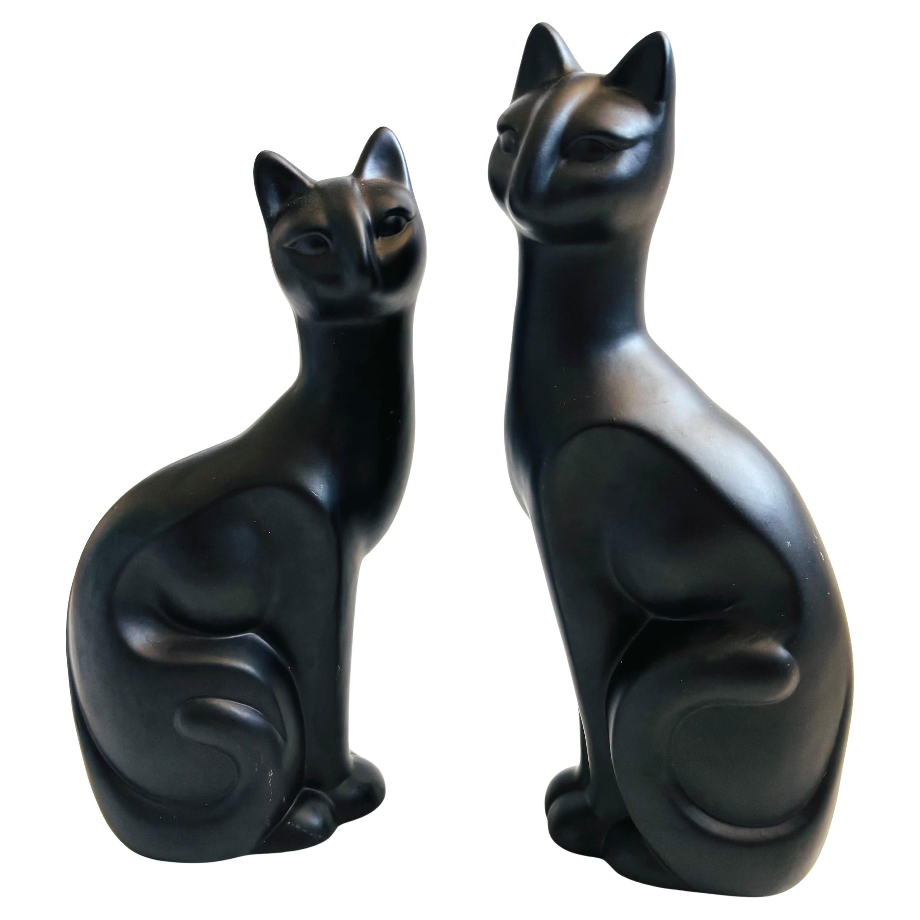 Large MCM Black Ceramic Cats - Set of 2 For Sale