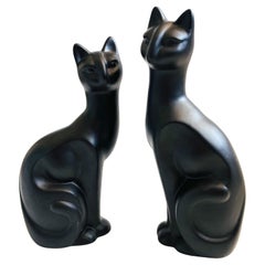 Large MCM Black Ceramic Cats - Set of 2