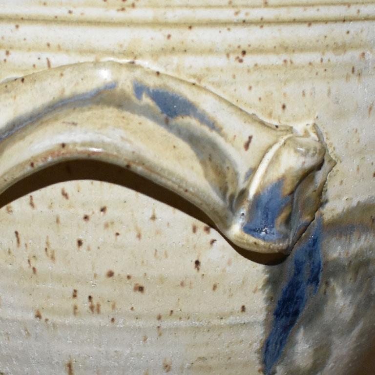 Large MCM Blue and Cream Ceramic Studio Pottery French Jardiniere Planter In Good Condition For Sale In Oklahoma City, OK