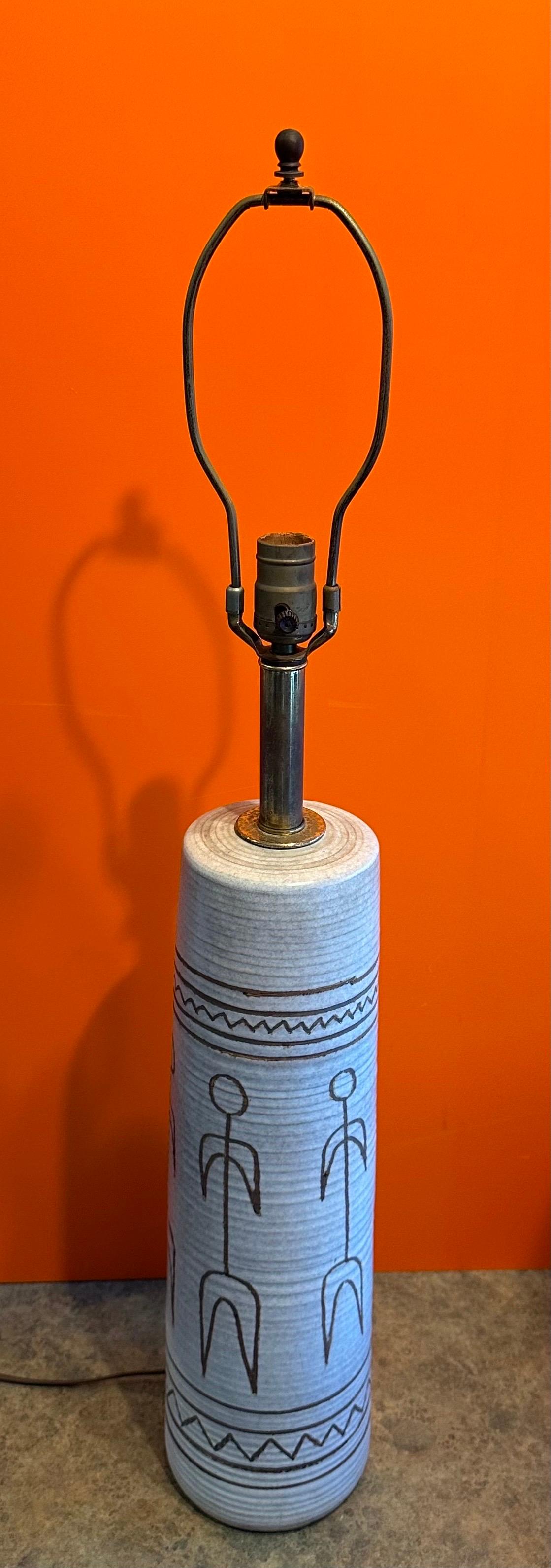 Glazed Large MCM Figural Ceramic Table Lamp in the Style of Bitossi For Sale