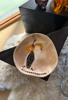Large MCM hand-painted ceramic dish by Marc Bellaire, signed, circa 1950
