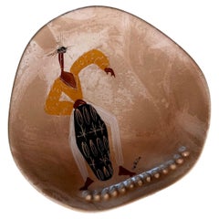 Large MCM hand-painted ceramic dish by Marc Bellaire, signed, circa 1950