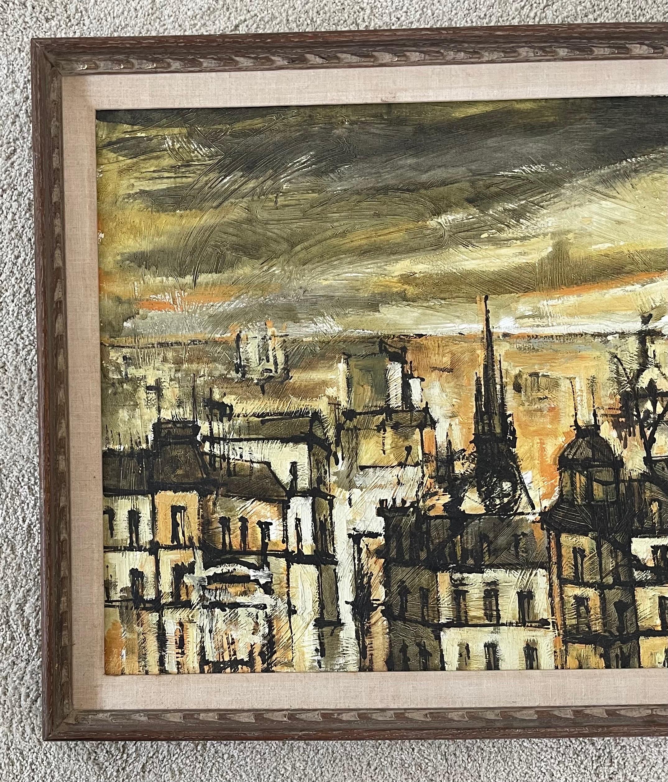 Grande huile sur toile de style MCM - Paysage urbain parisien - Peinture d'origine de Jacques Pergel en vente 3