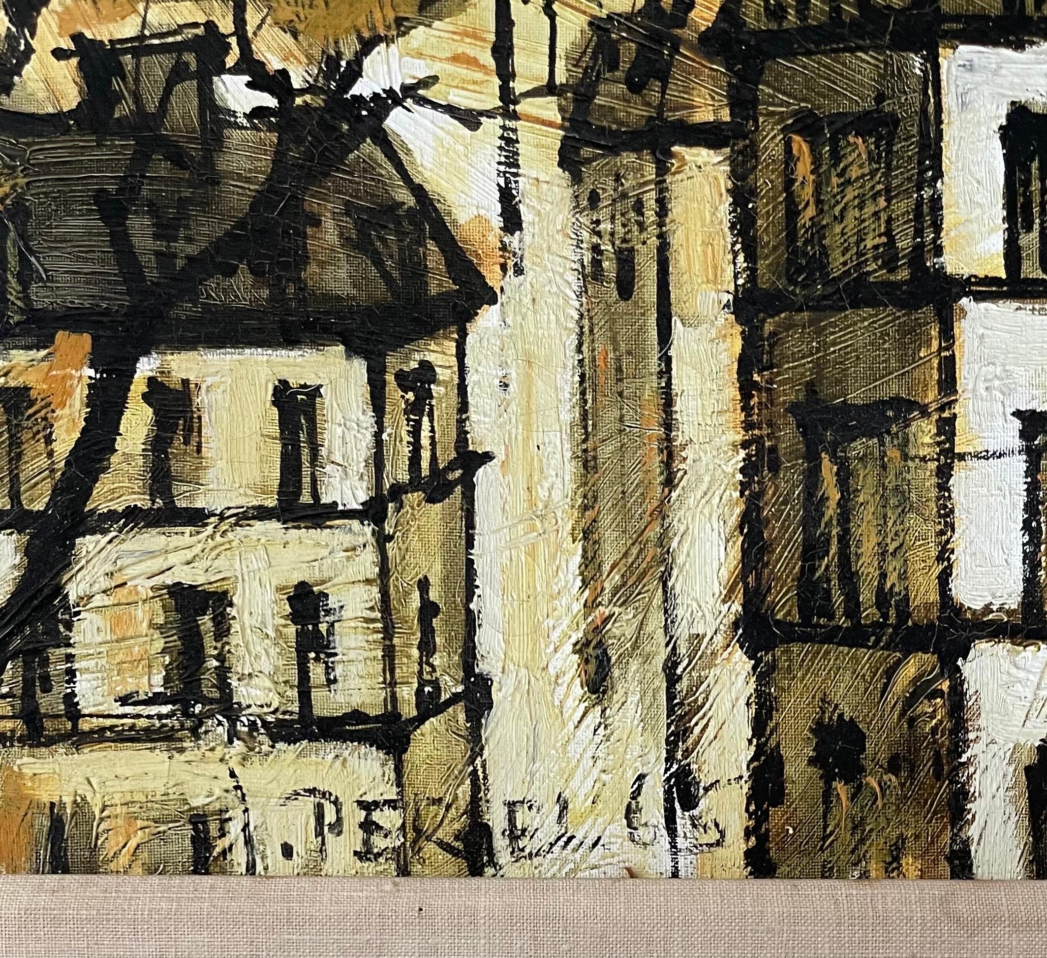 Grande huile sur toile de style MCM - Paysage urbain parisien - Peinture d'origine de Jacques Pergel en vente 4
