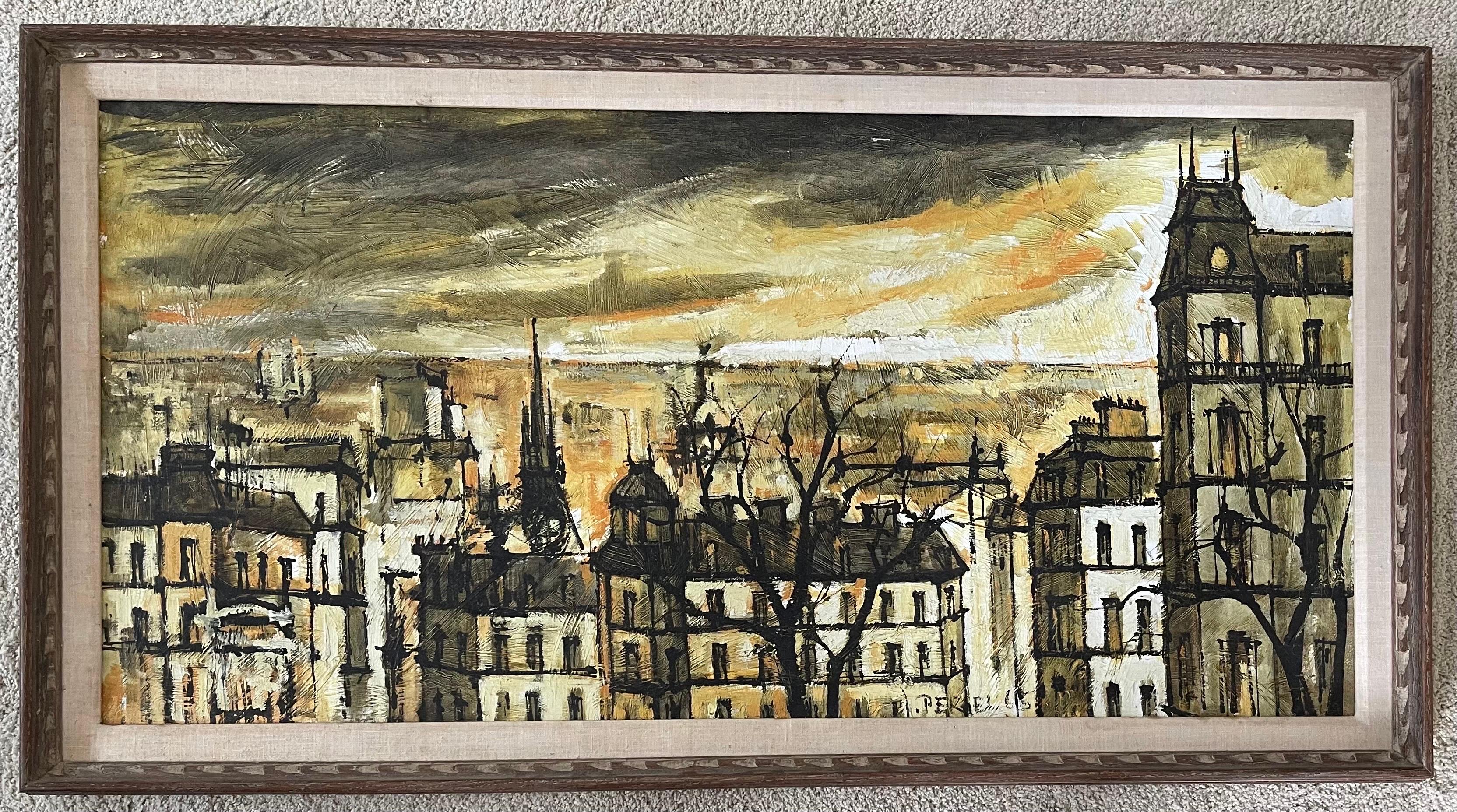 Grande huile sur toile de style MCM - Paysage urbain parisien - Peinture d'origine de Jacques Pergel en vente 5