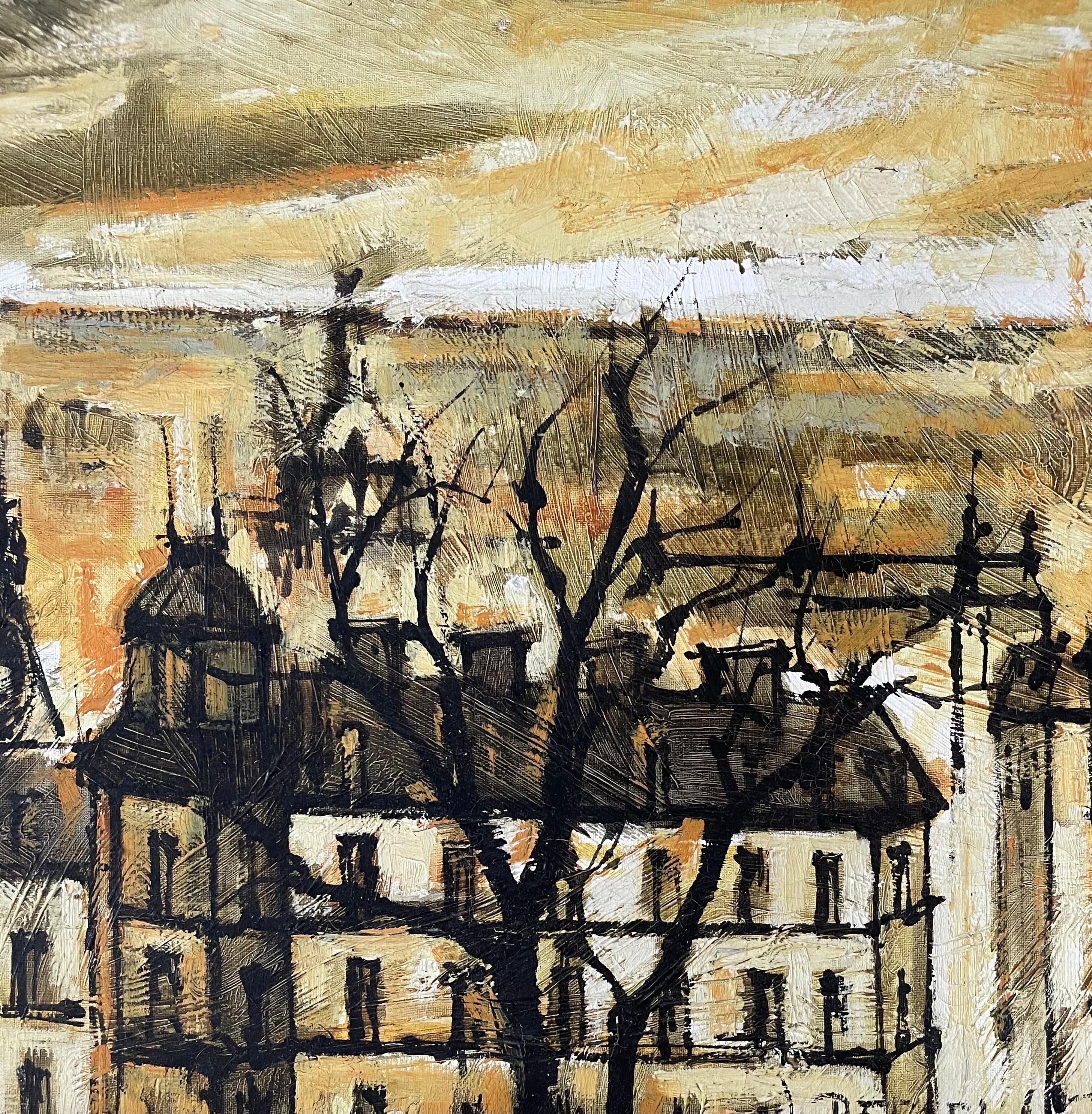 Grande huile sur toile de style MCM - Paysage urbain parisien - Peinture d'origine de Jacques Pergel en vente 6