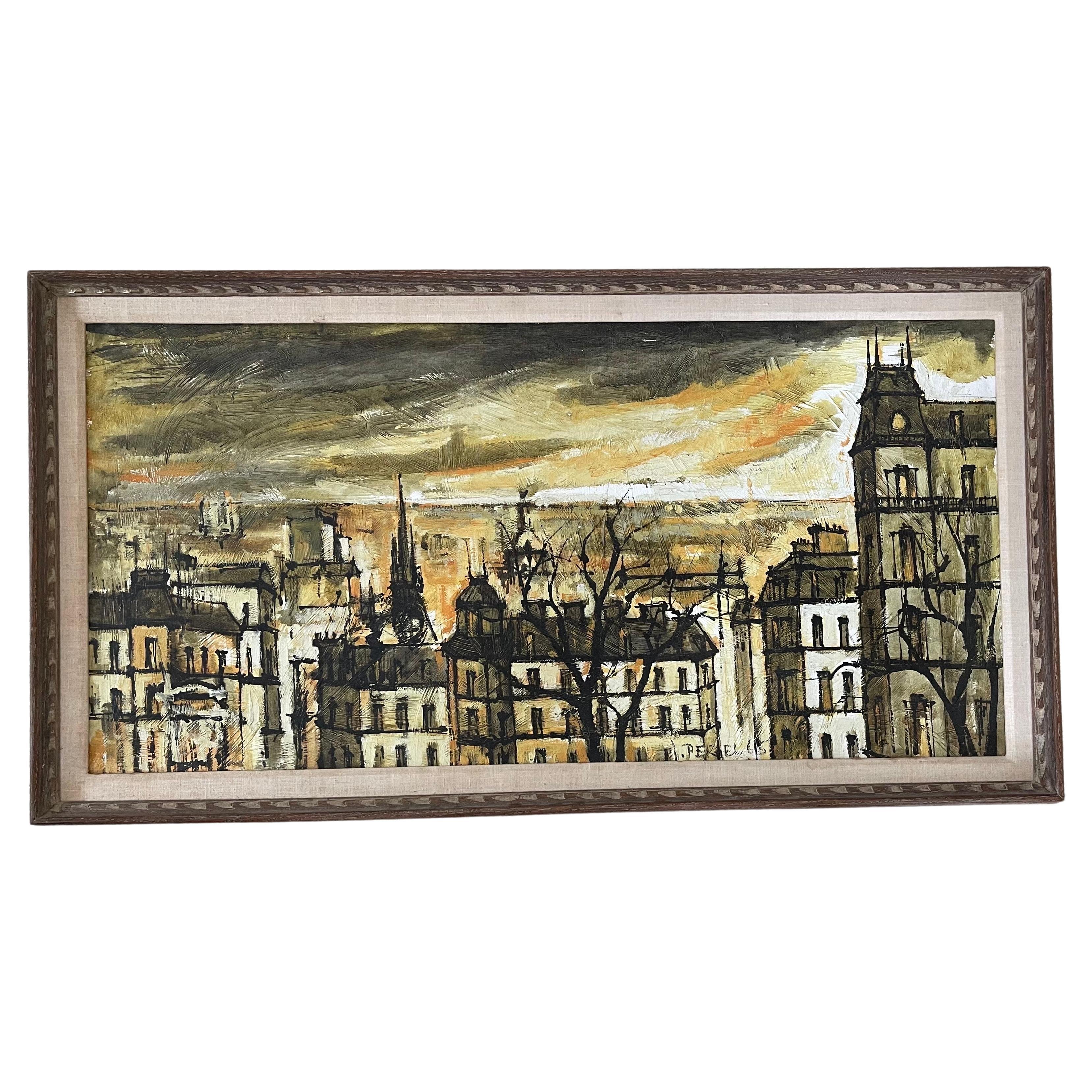 Grande huile sur toile de style MCM - Paysage urbain parisien - Peinture d'origine de Jacques Pergel en vente 12