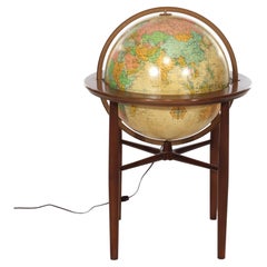 Large MCM Replogle Floor Model Lighted World Globe On Walnut Base Signed 20thC