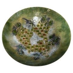 Large MCM Signed Sascha Brastoff Enamel on Copper "Grapes" Centerpiece Bowl