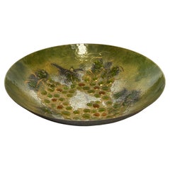 Large MCM Signed Sascha Brastoff Enamel on Copper "Grapes" Centerpiece Bowl