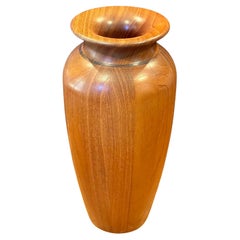 Large MCM Solid Staved Teak Vase with Tiger Wood Trim by Tieszen