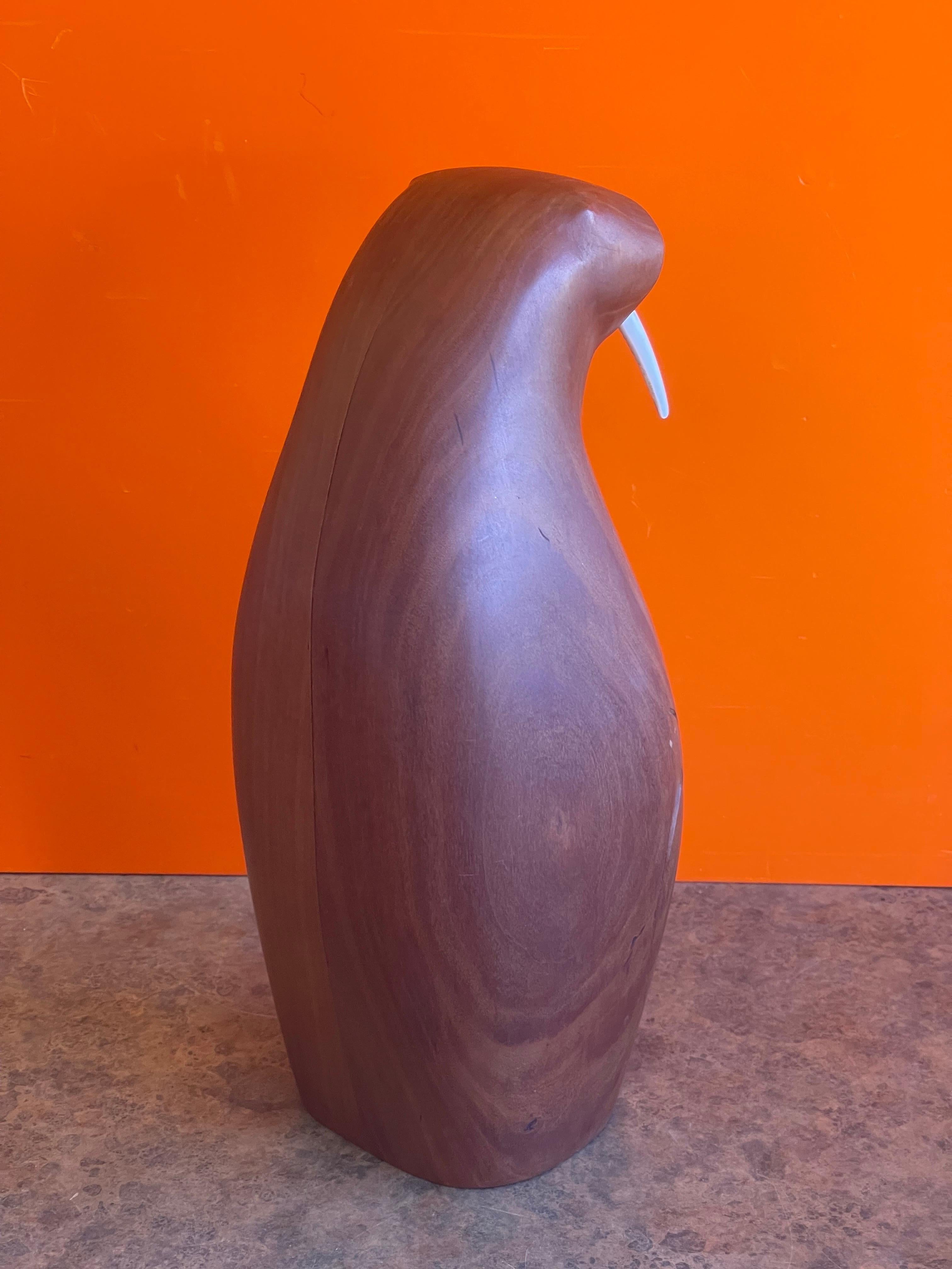 Hand-Carved Large Mcm Walrus Carving / Sculpture in Teak by Isaac Koyuk
