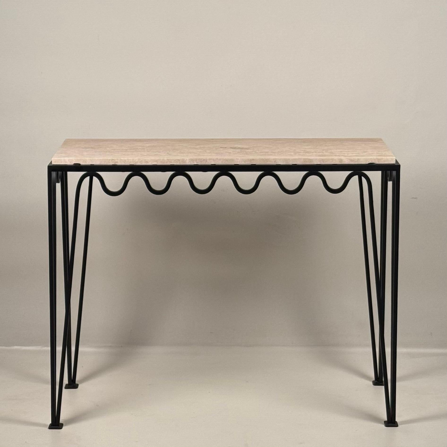 The large version of our 'Méandre' console by DESIGN FRÈRES. Honed travertine top over a powder coated steel frame. Chic and understated.