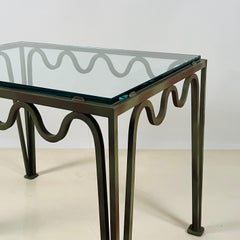 Large 'Méandre' Verdigris and Glass End Table by Design Frères