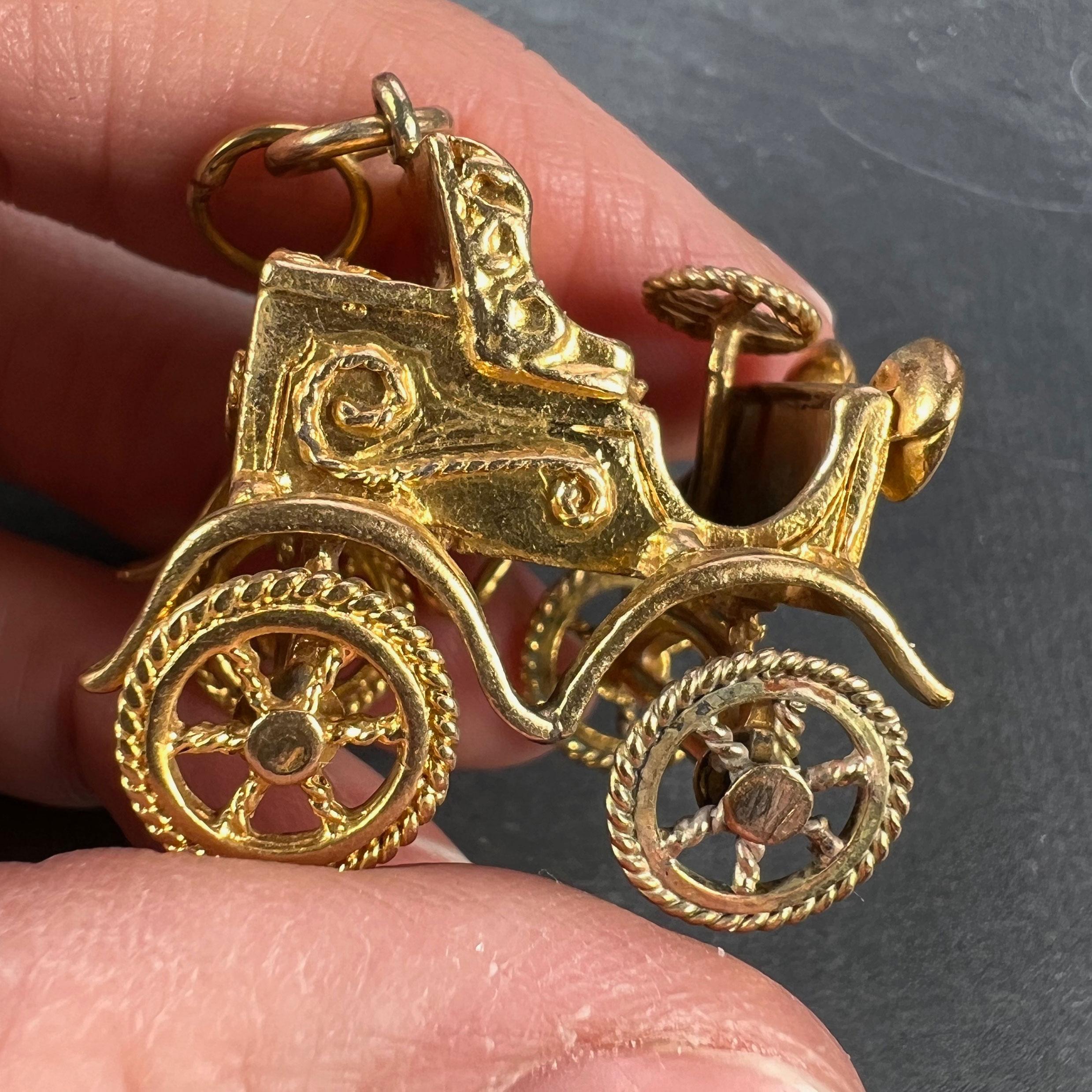 Large Mechanical Car 9K Yellow Gold Charm Pendant 3