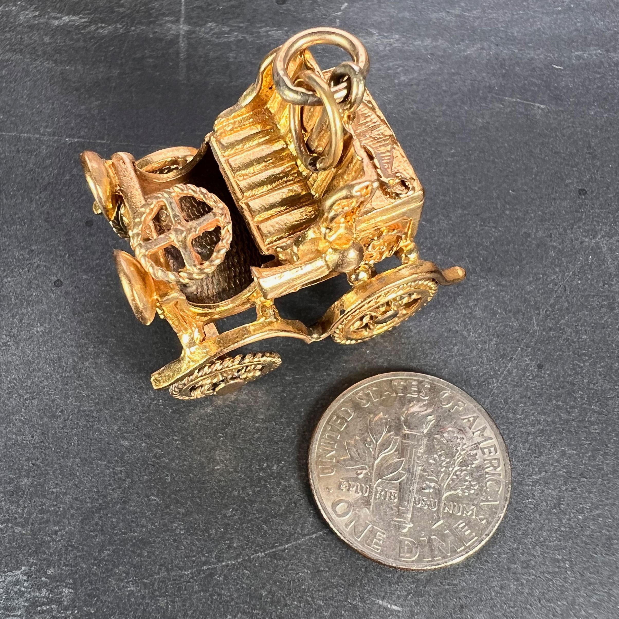 Large Mechanical Car 9K Yellow Gold Charm Pendant 5