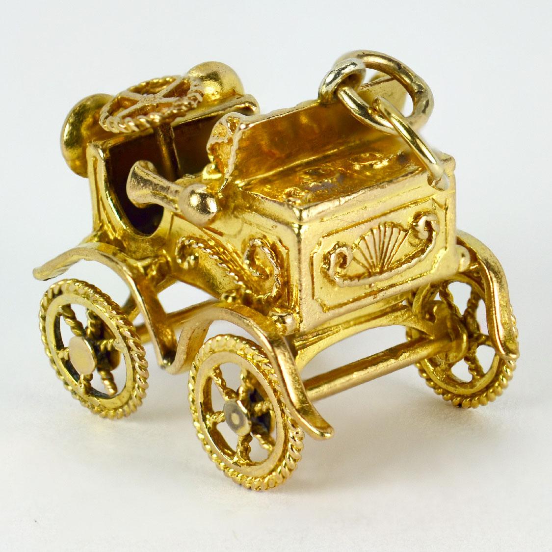 Large Mechanical Car 9K Yellow Gold Charm Pendant 8
