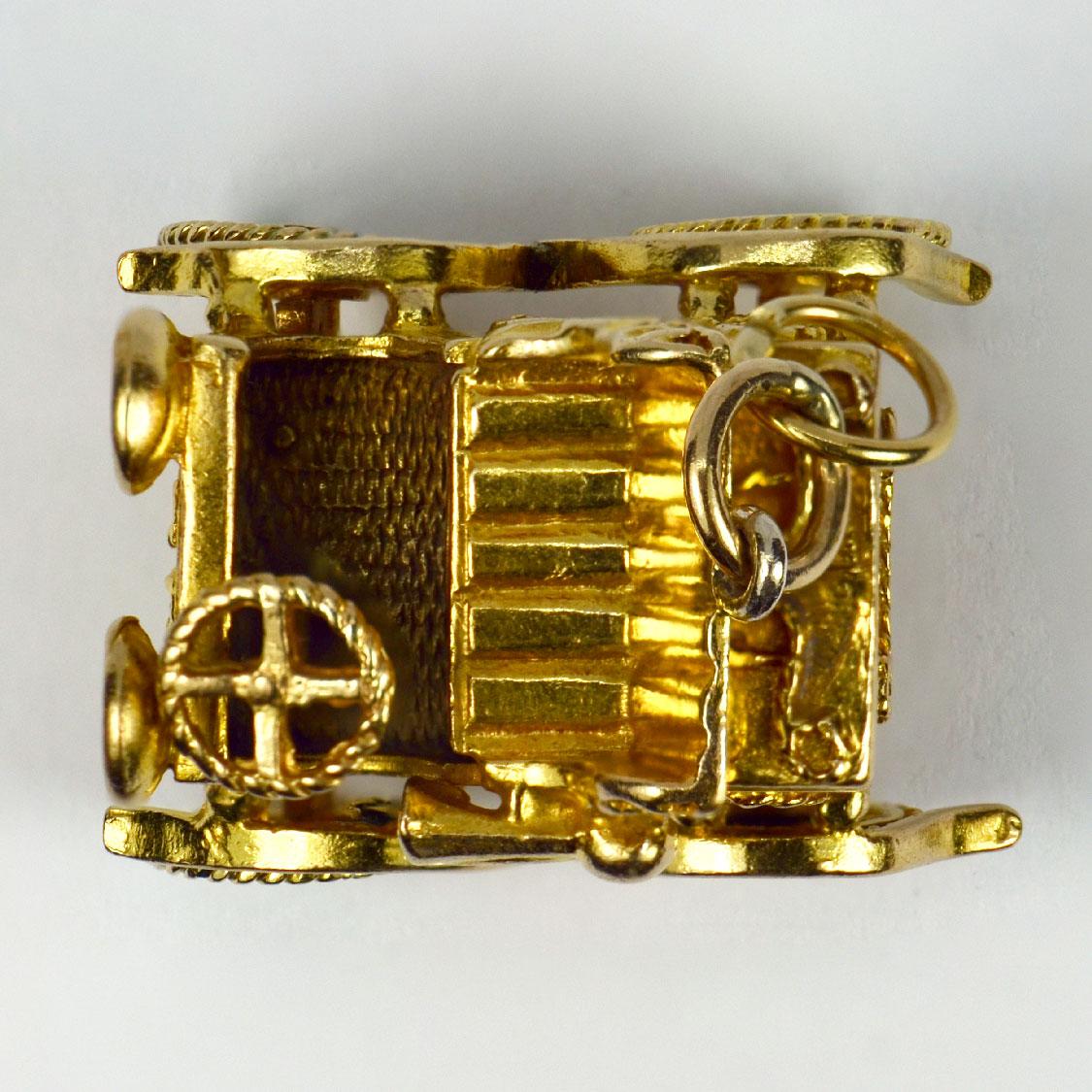 Large Mechanical Car 9K Yellow Gold Charm Pendant 9