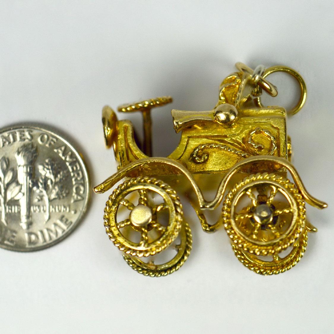 Large Mechanical Car 9K Yellow Gold Charm Pendant 11