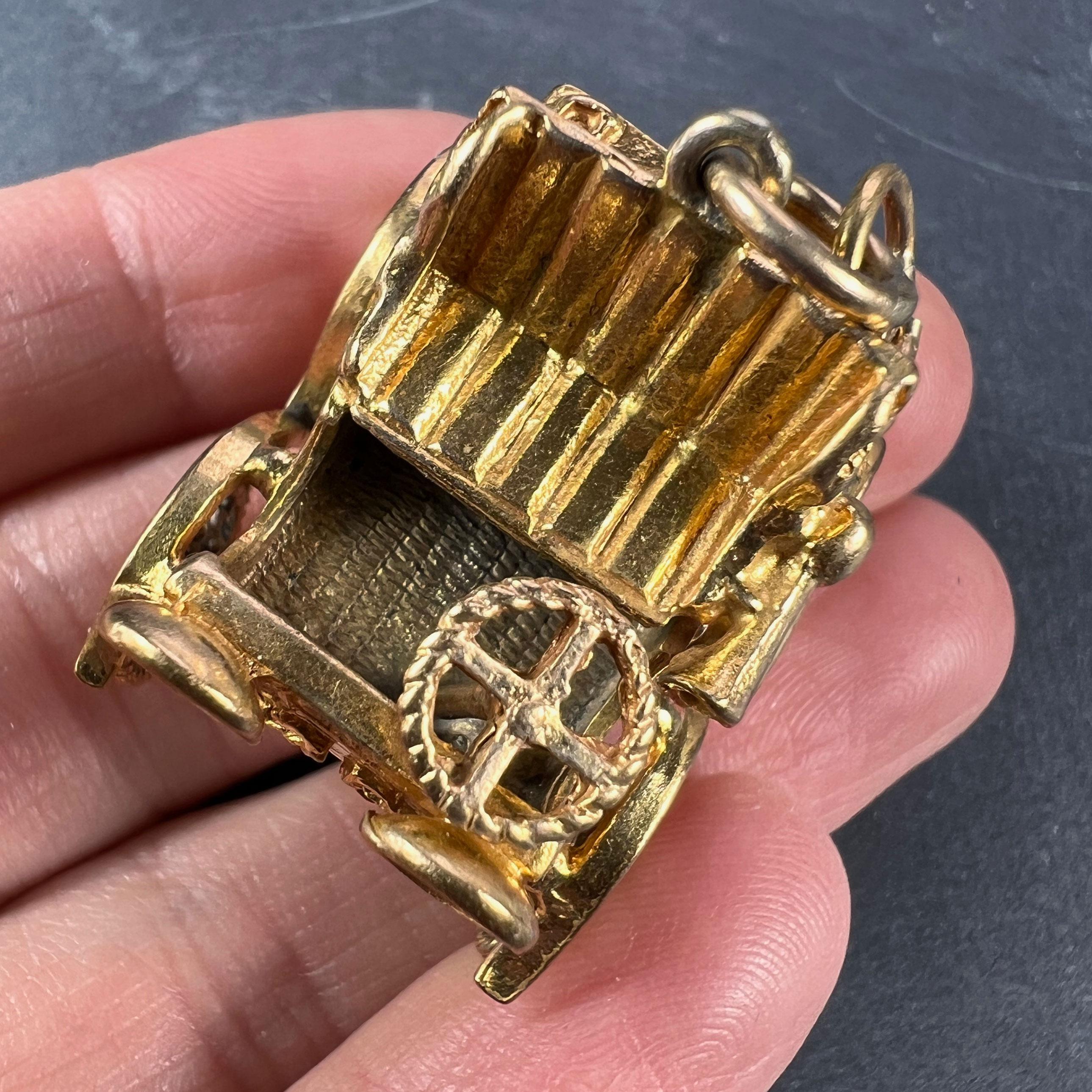 Women's or Men's Large Mechanical Car 9K Yellow Gold Charm Pendant