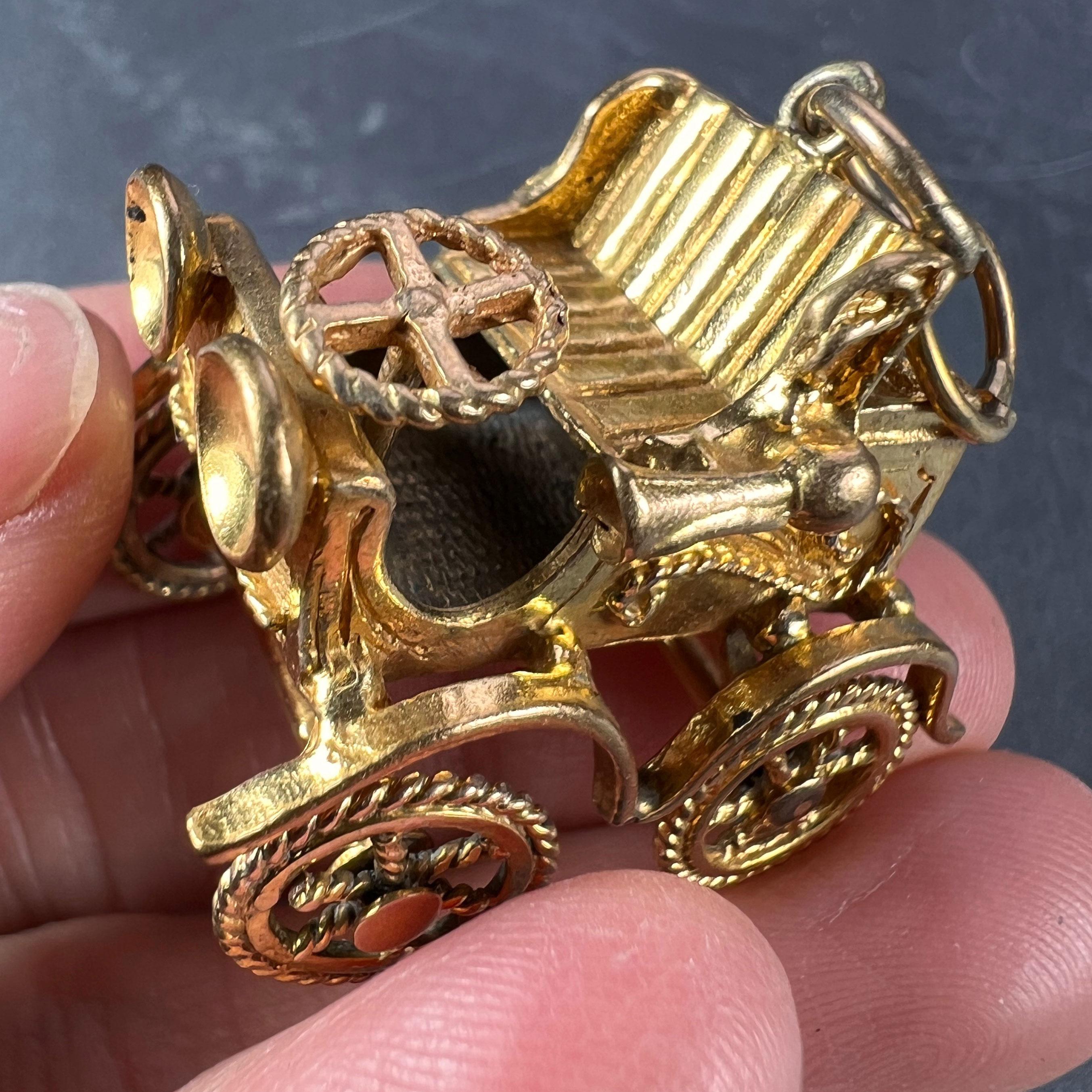 Large Mechanical Car 9K Yellow Gold Charm Pendant 1
