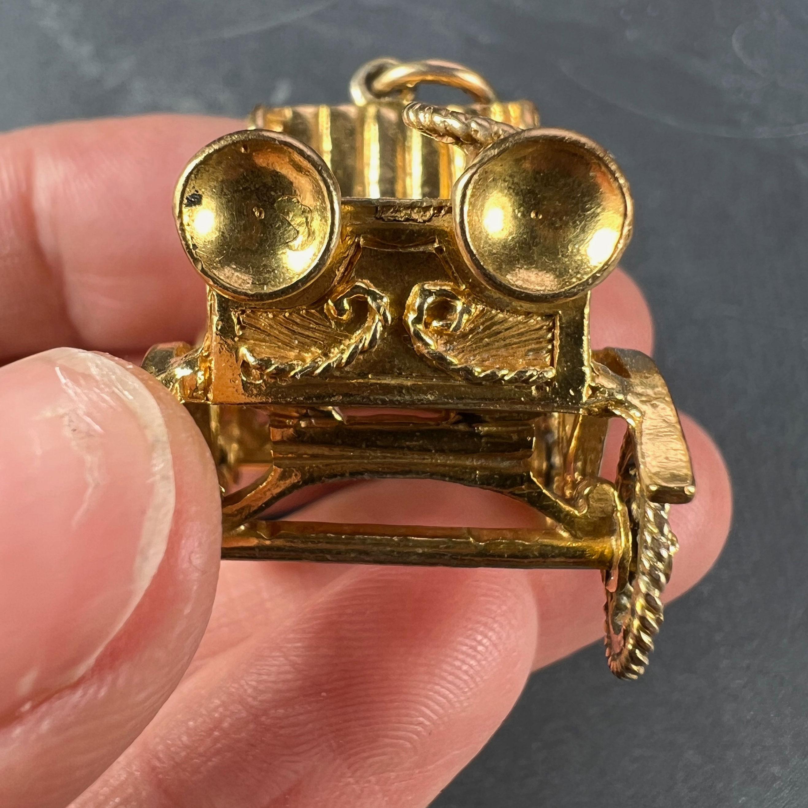 Large Mechanical Car 9K Yellow Gold Charm Pendant 2