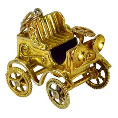 Large Mechanical Car 9K Yellow Gold Charm Pendant