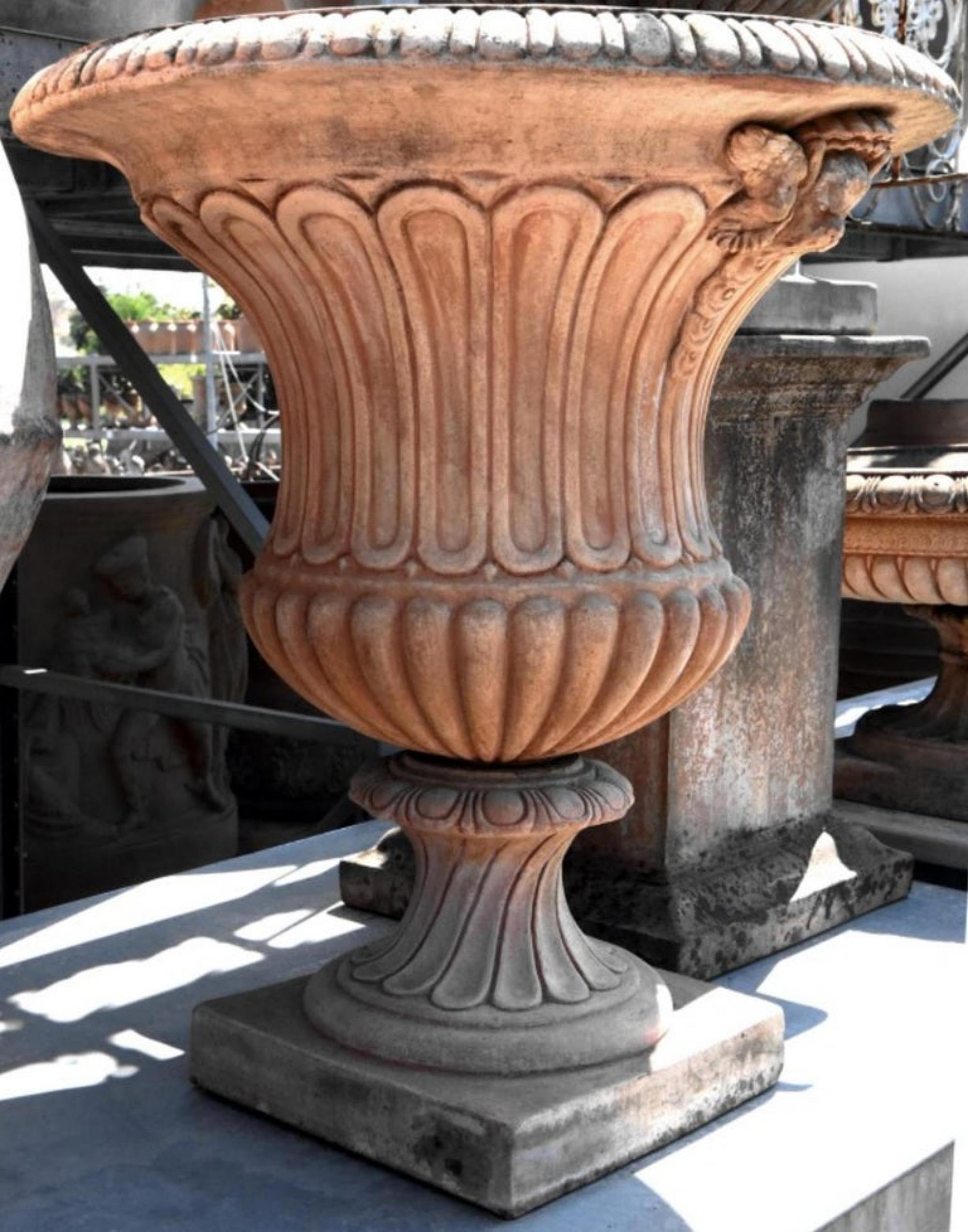 Große Mediceo-Vase Baccellato aus Terrakotta mit Goblet, frühes 20. Jahrhundert (Barock) im Angebot