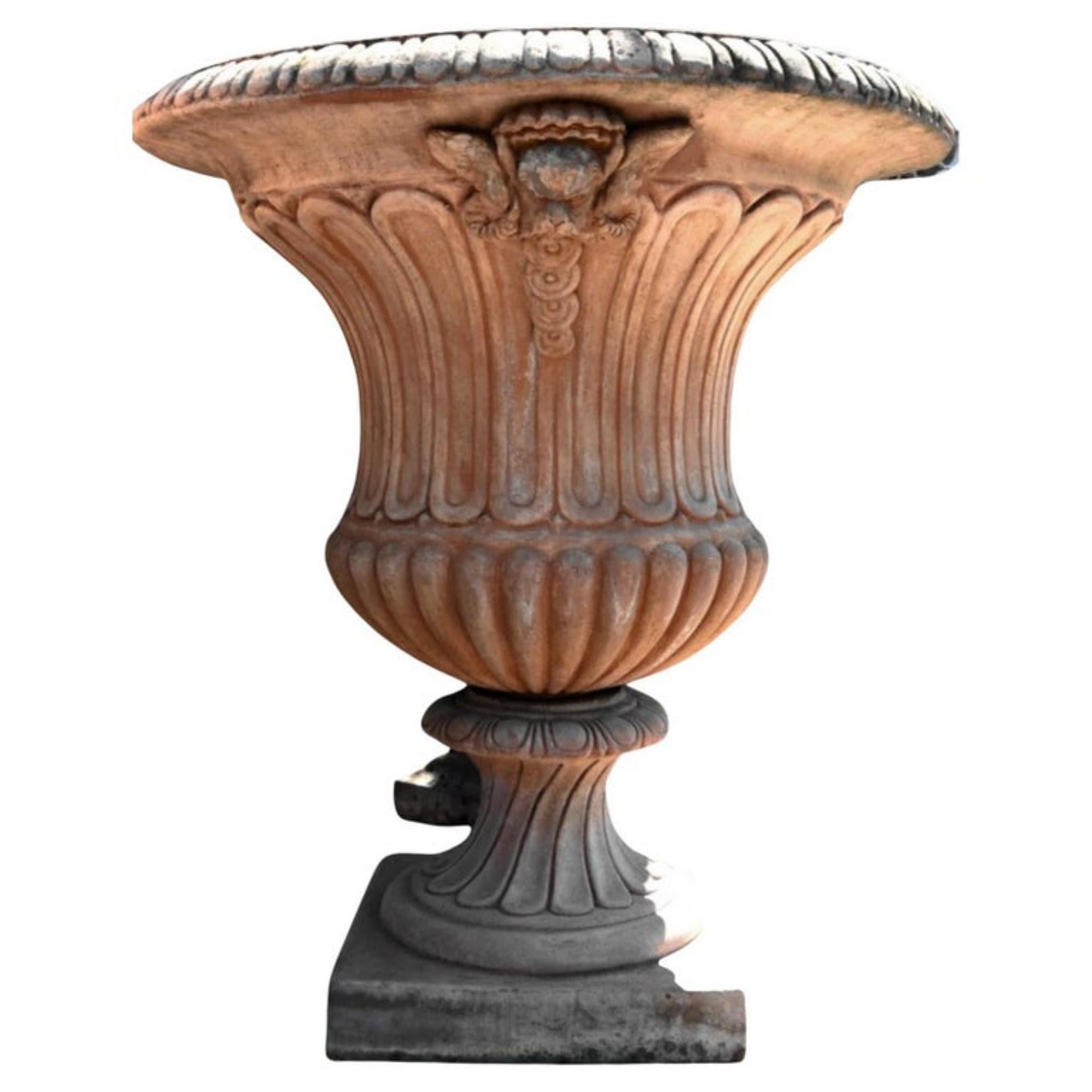 Hand-Crafted Large Mediceo Vase Baccellato Terracotta Goblet, Early 20th Century For Sale