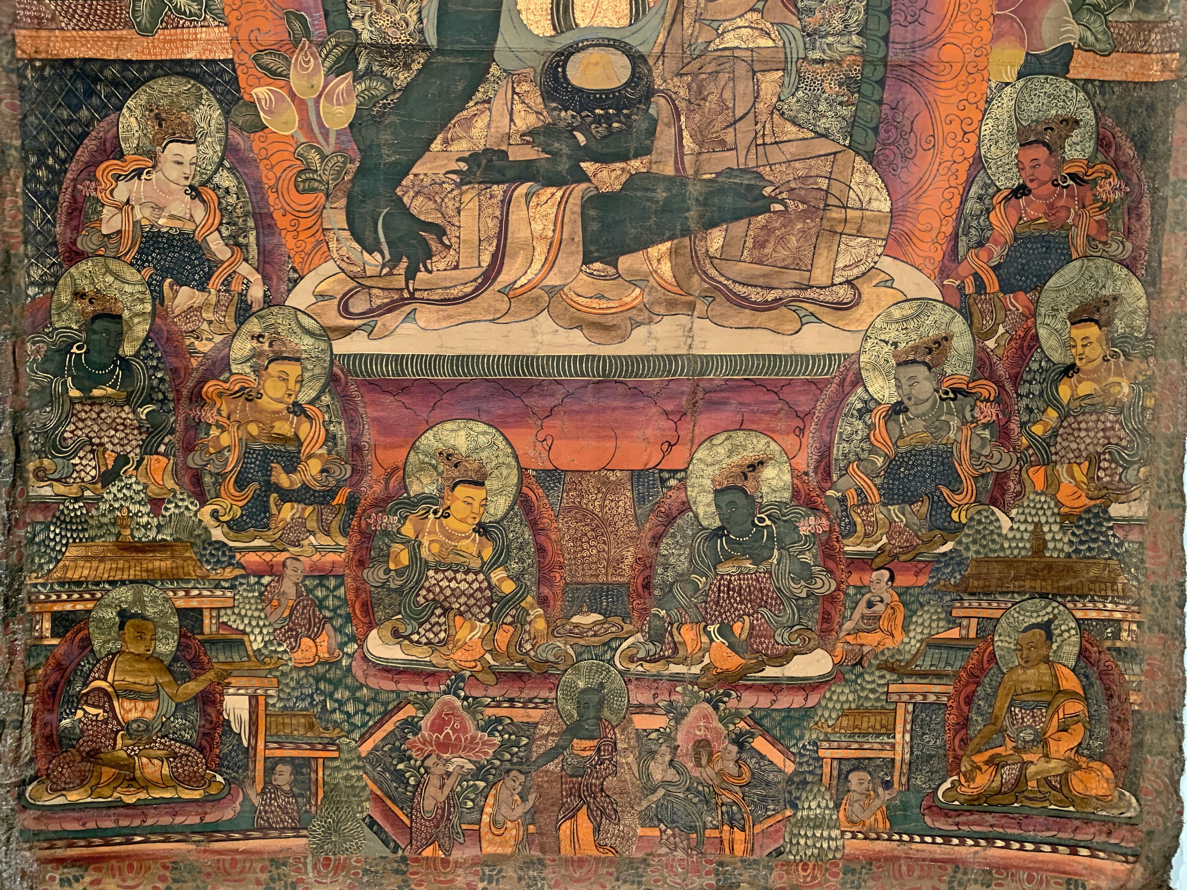 Tibetan Large Medicine Buddha Thangka, Dharamshala School, India, Mid-20th Century