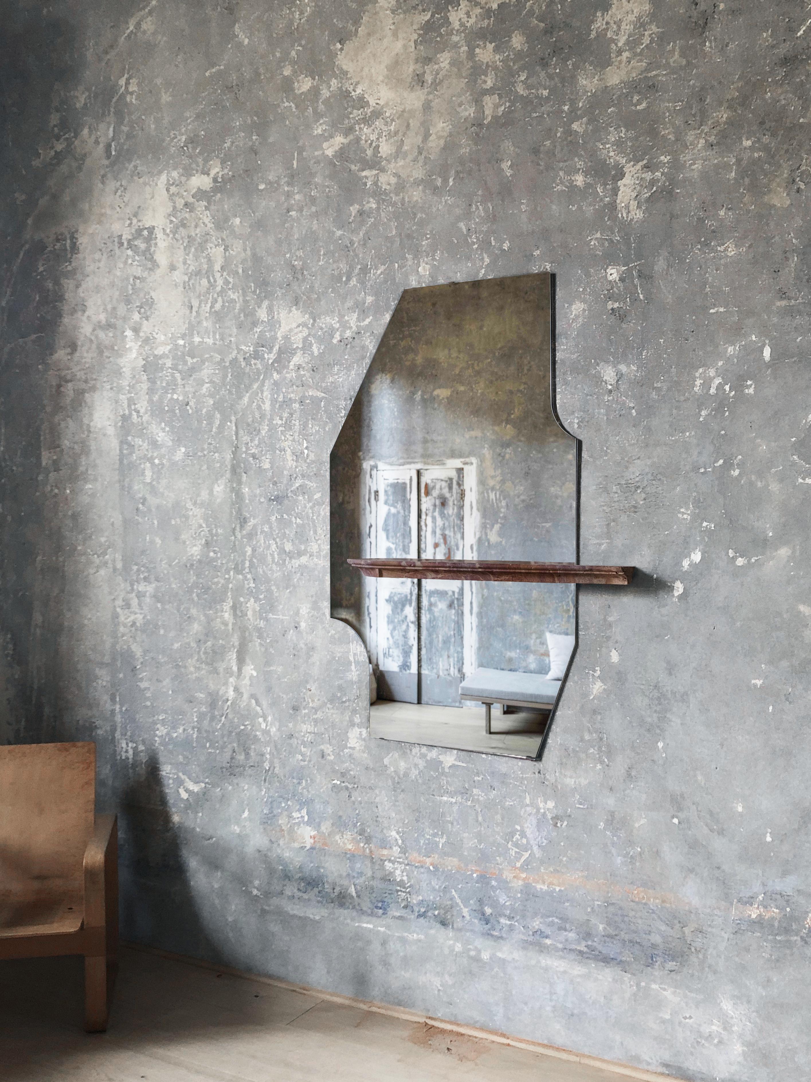 Other Unique Form Large Brown Marble and Silver Mirror by Frederic Saulou For Sale