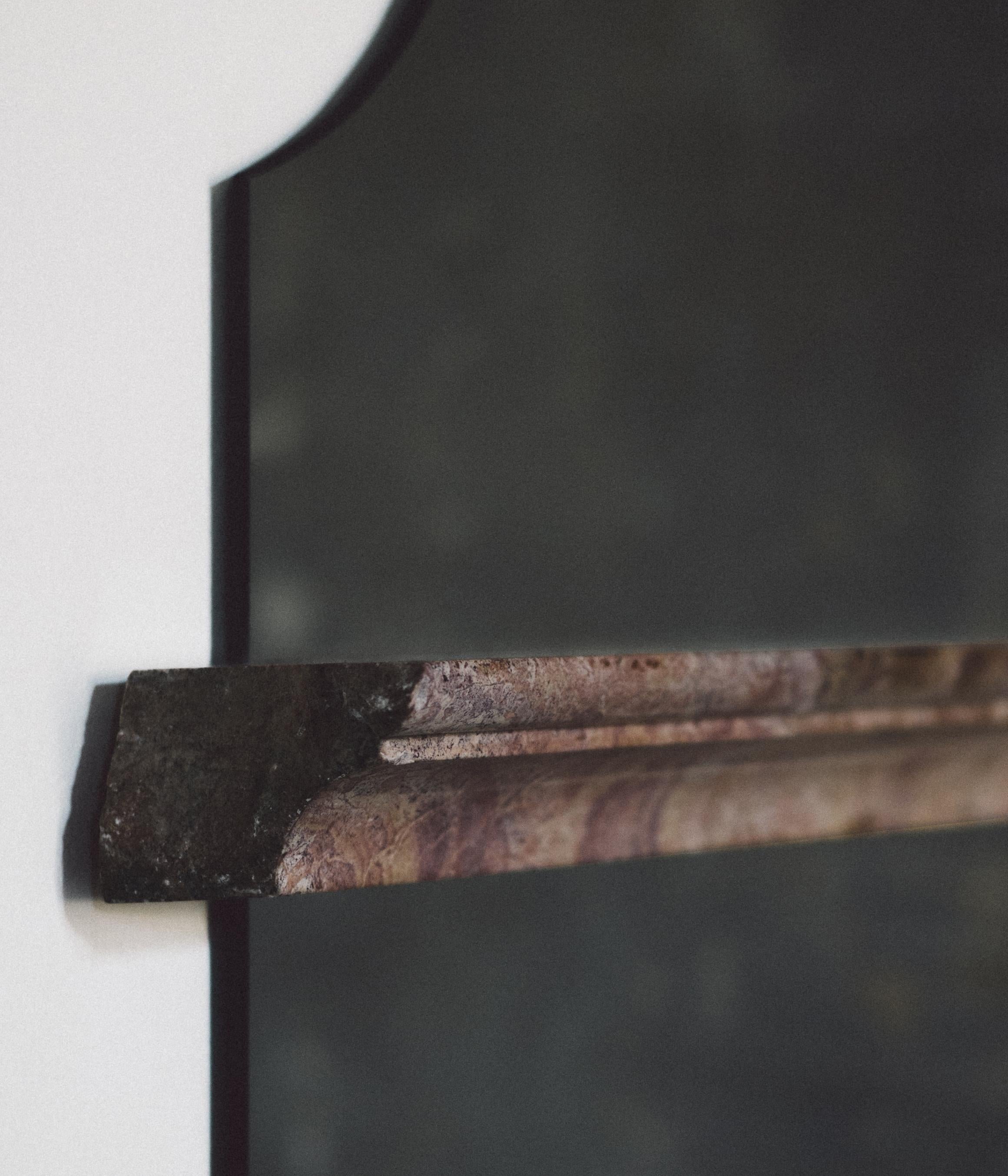 Unique Form Large Brown Marble and Silver Mirror by Frederic Saulou In New Condition For Sale In Geneve, CH