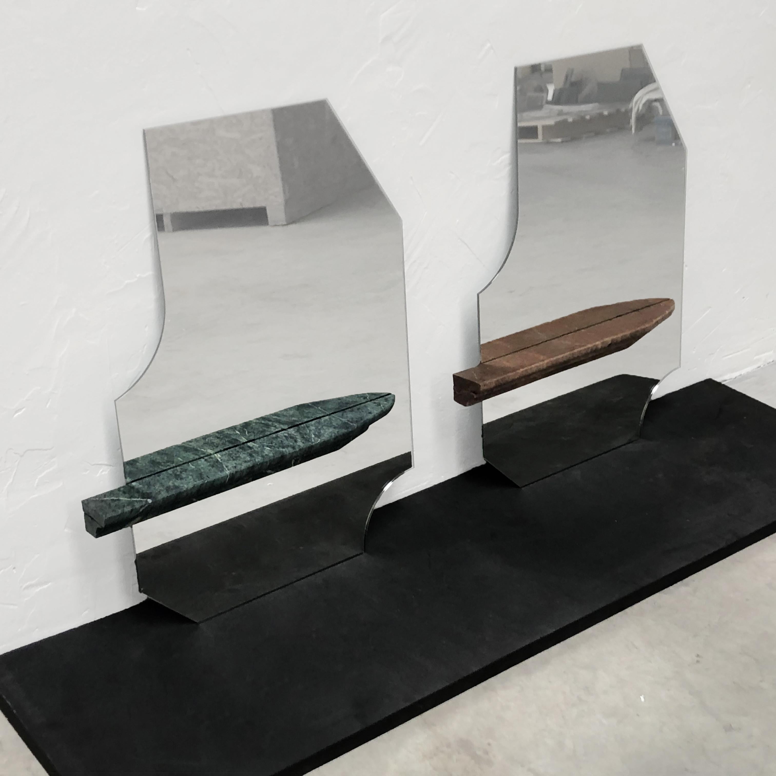 Large Médicis Marble Mirror by Frederic Saulou.
Materials: Brown/soft red marble, silver mirror.
Measures: D 9 x W 100 x H 147 cm.
Also available in green marble.

