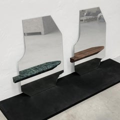 Unique Form Large Brown Marble and Silver Mirror by Frederic Saulou