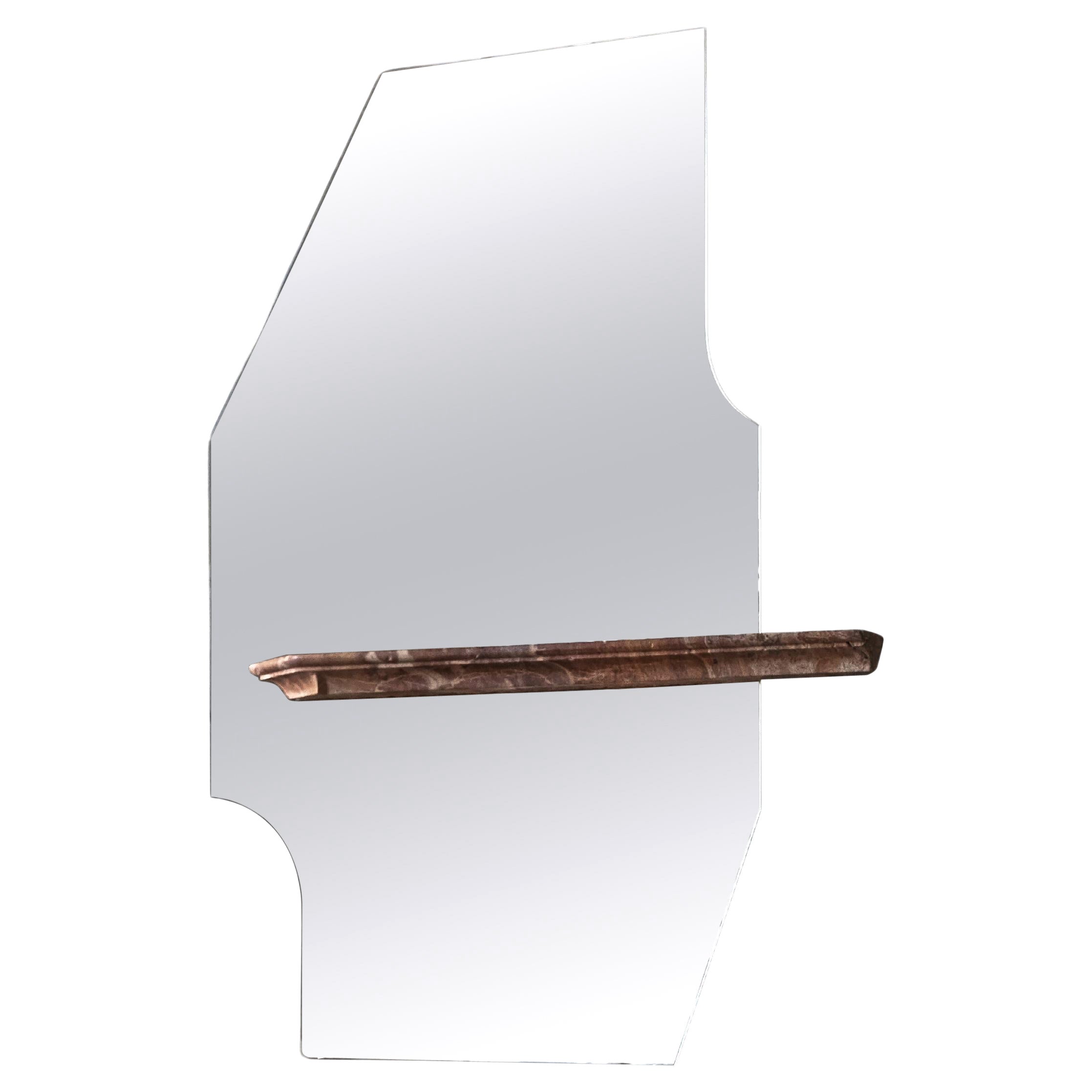 Unique Form Large Brown Marble and Silver Mirror by Frederic Saulou