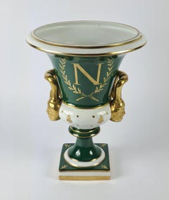 Large Medicis Vase In The Empire Style, Limoges Porcelain And Signed By Jacques