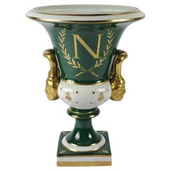Large Medicis Vase In The Empire Style, Limoges Porcelain And Signed By Jacques
