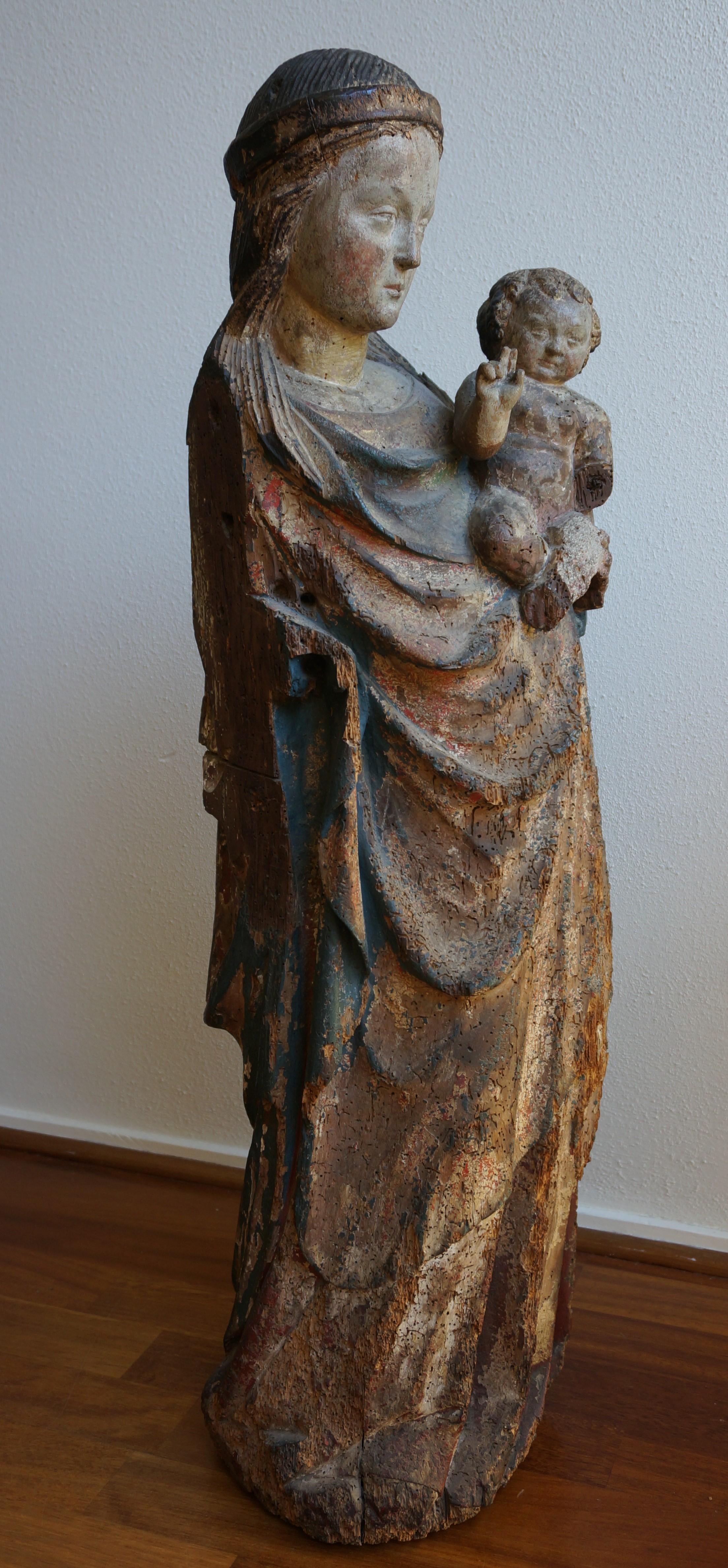 Large medieval sculpture of the Virgin Mary and Child, France, ca. 1400, Gothic 1