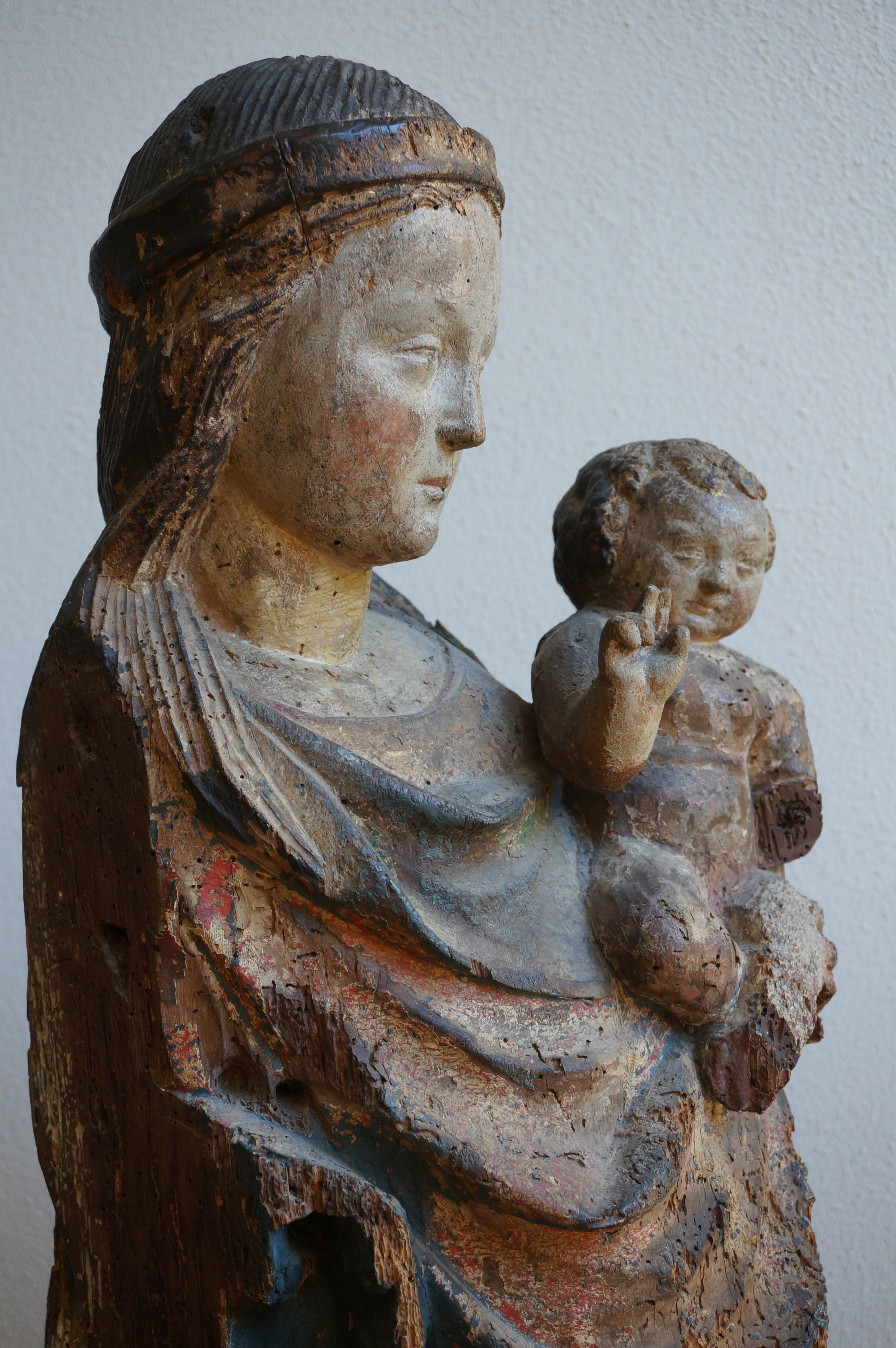 Large medieval sculpture of the Virgin Mary and Child, France, ca. 1400, Gothic 2