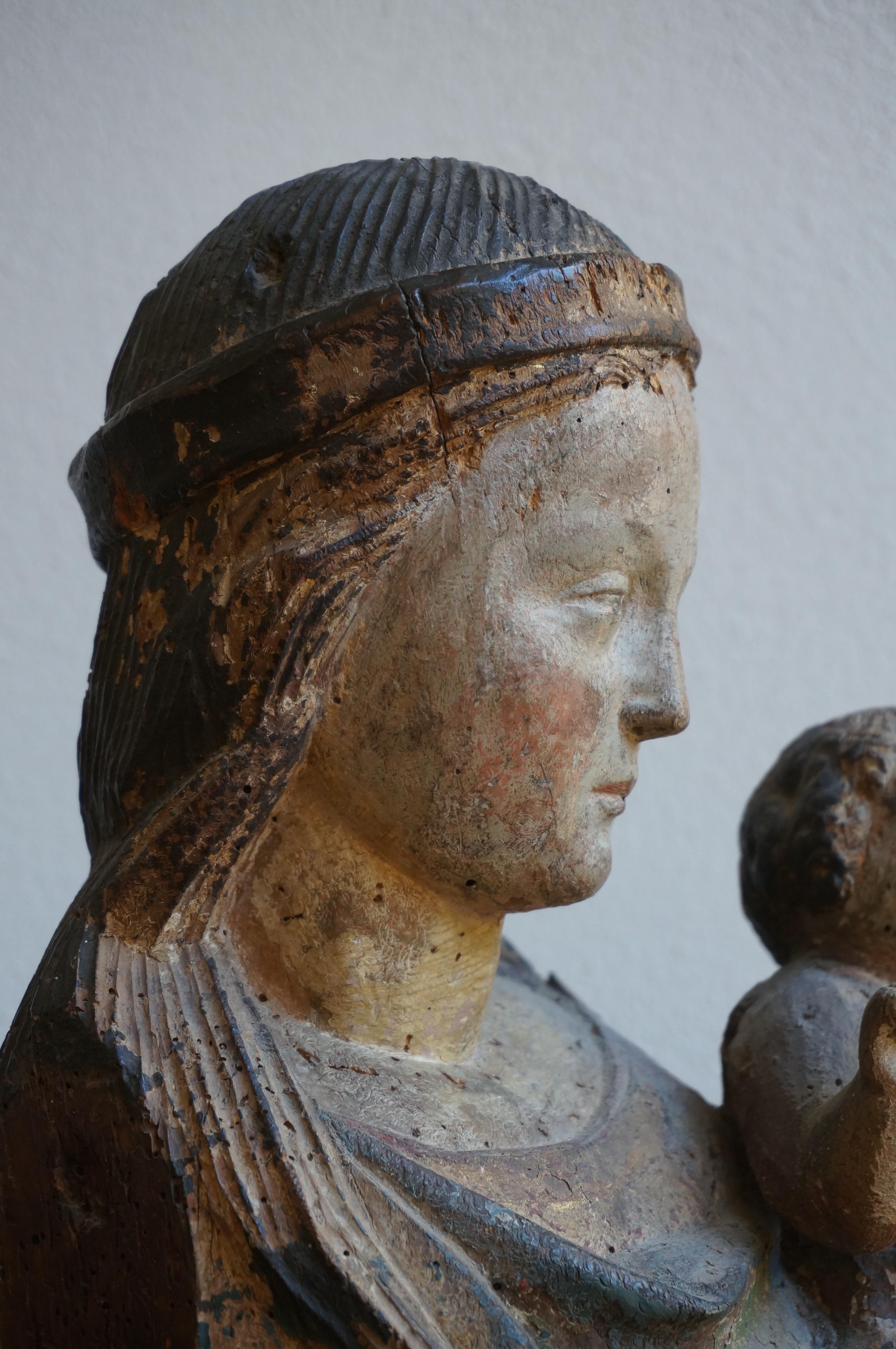 Large medieval sculpture of the Virgin Mary and Child, France, ca. 1400, Gothic 3