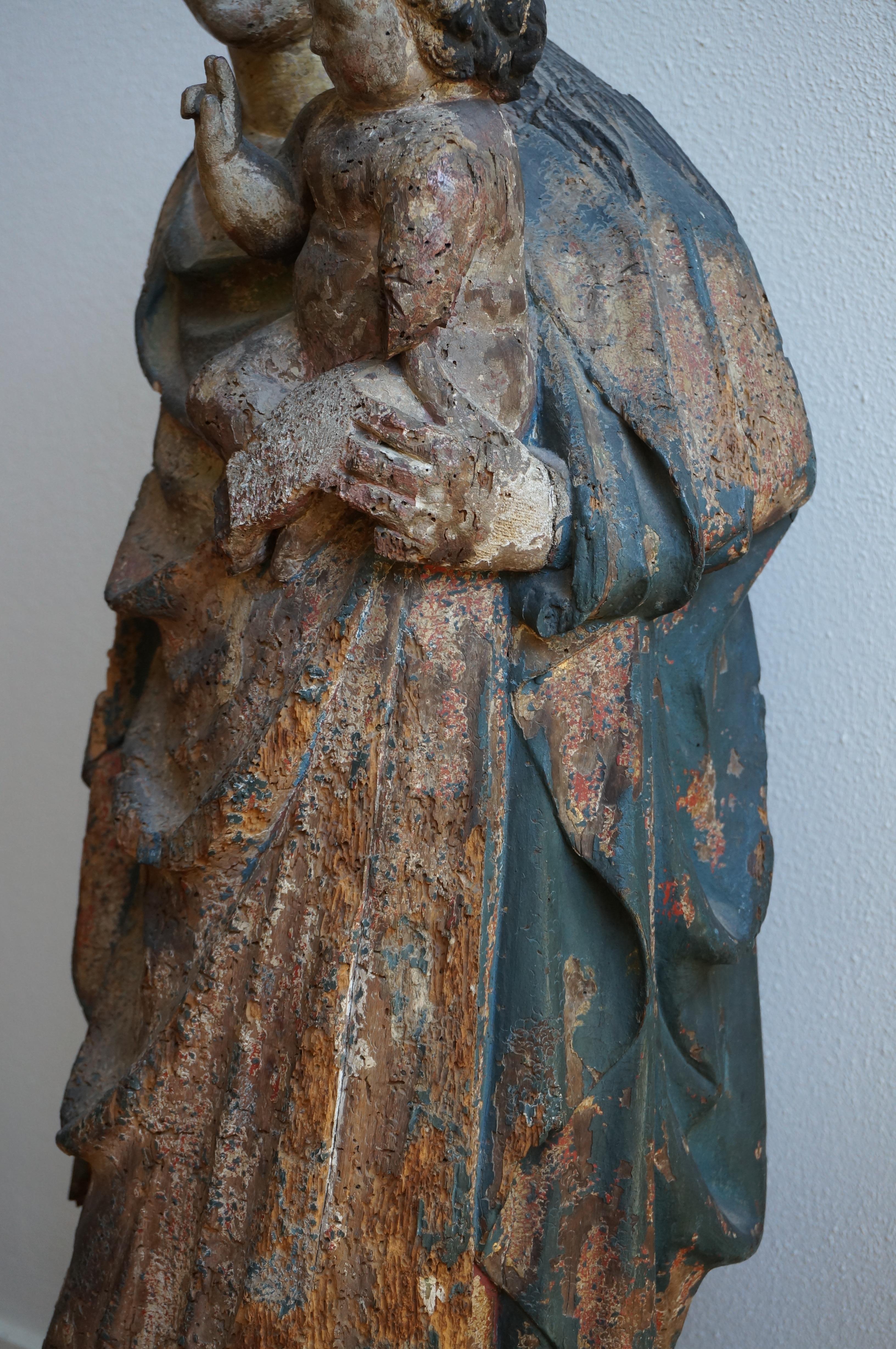 Large medieval sculpture of the Virgin Mary and Child, France, ca. 1400, Gothic 4