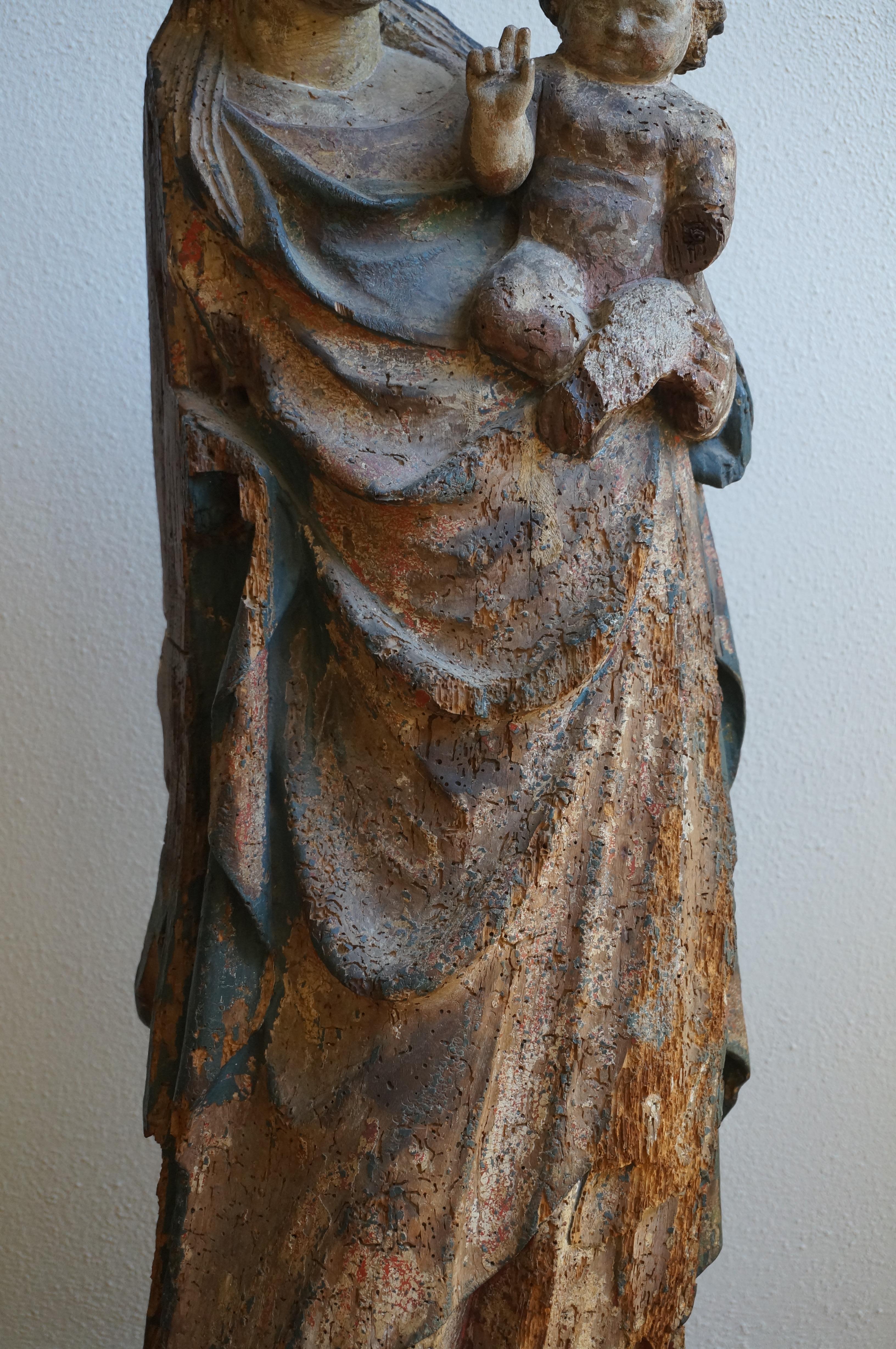 Large medieval sculpture of the Virgin Mary and Child, France, ca. 1400, Gothic 6
