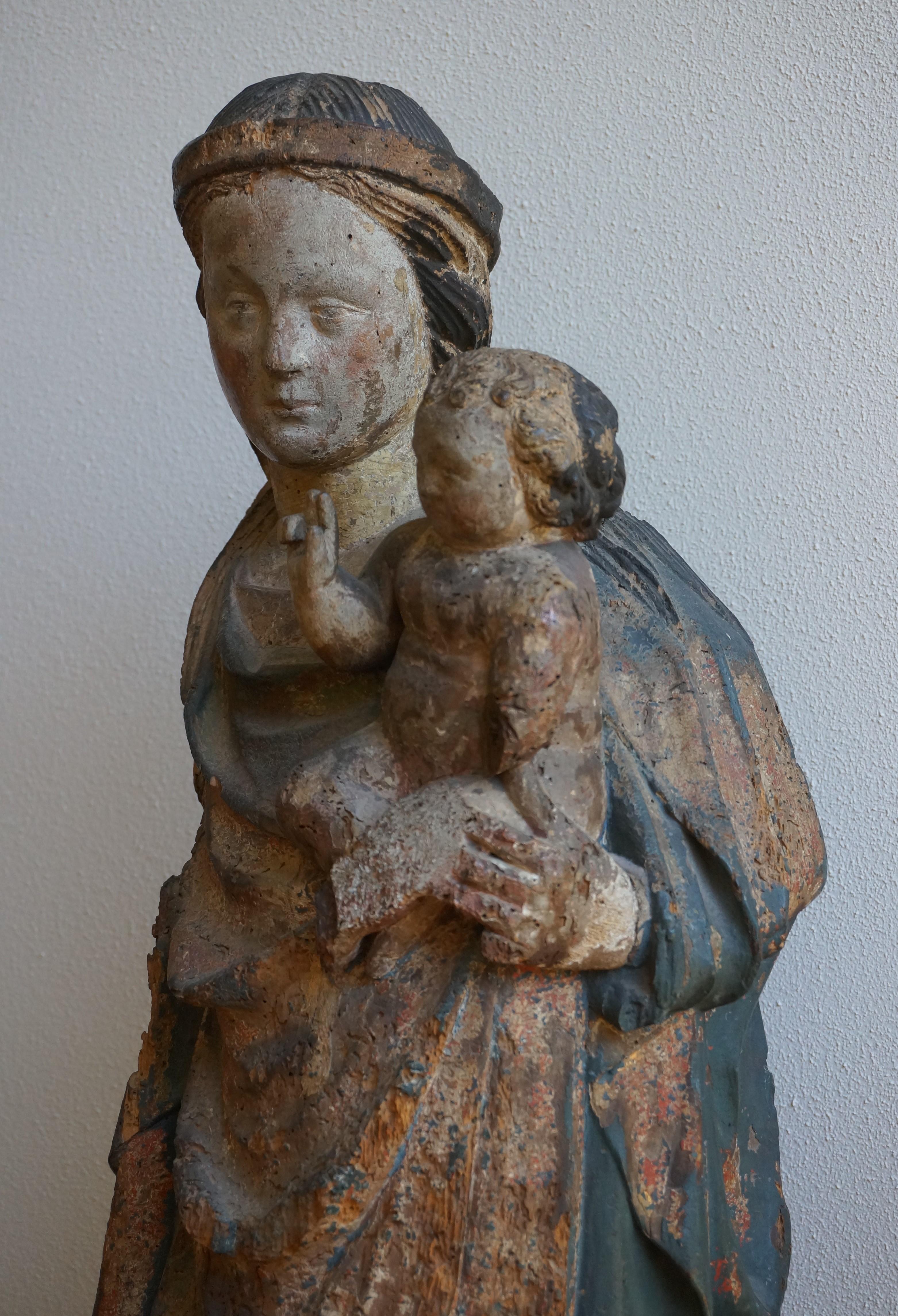 French Large medieval sculpture of the Virgin Mary and Child, France, ca. 1400, Gothic